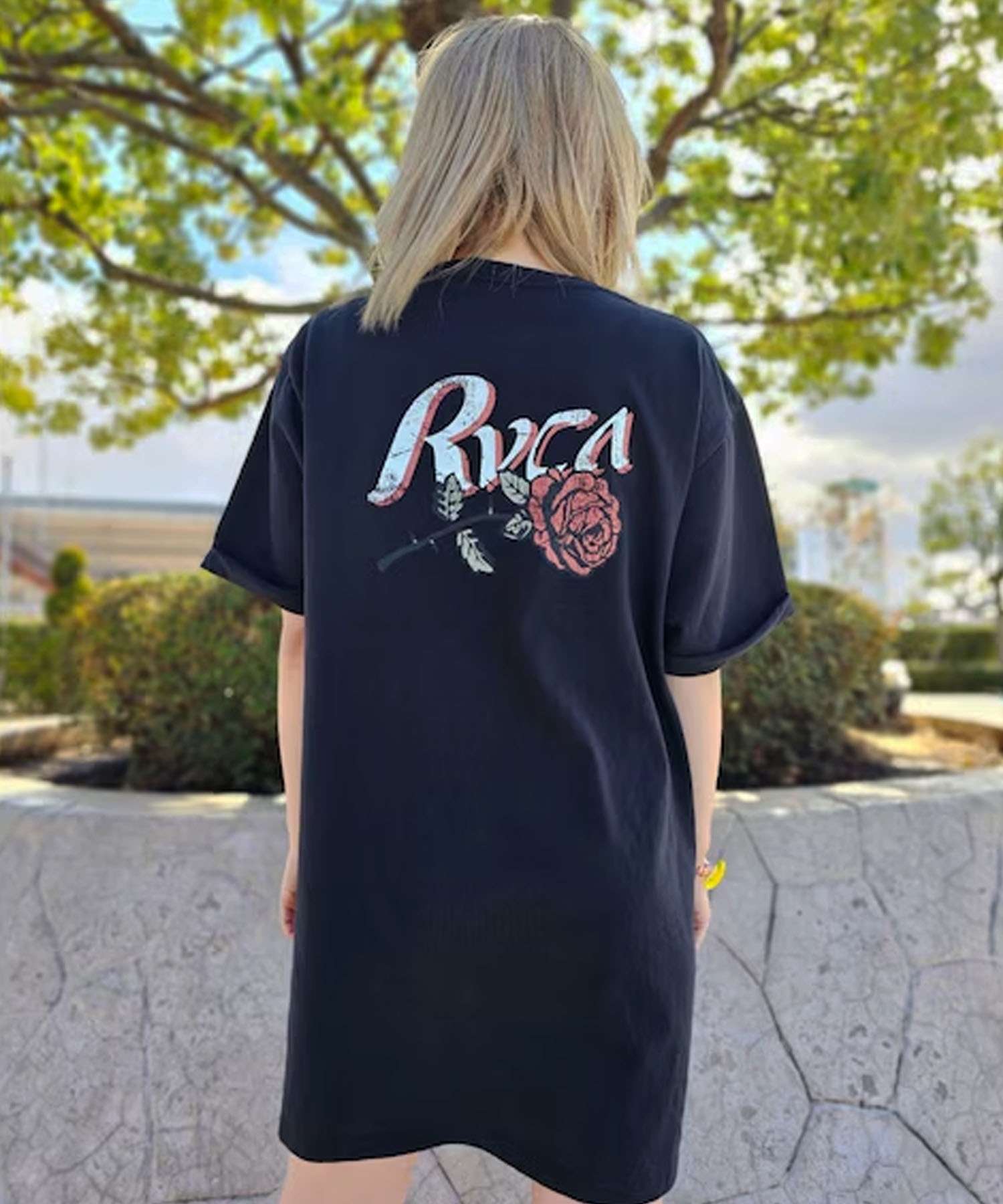 wolf&rita 半袖　ワンピース RVCA ルーカ ワンピース レディース Tシャツワンピース 半袖 バラ ロゴ