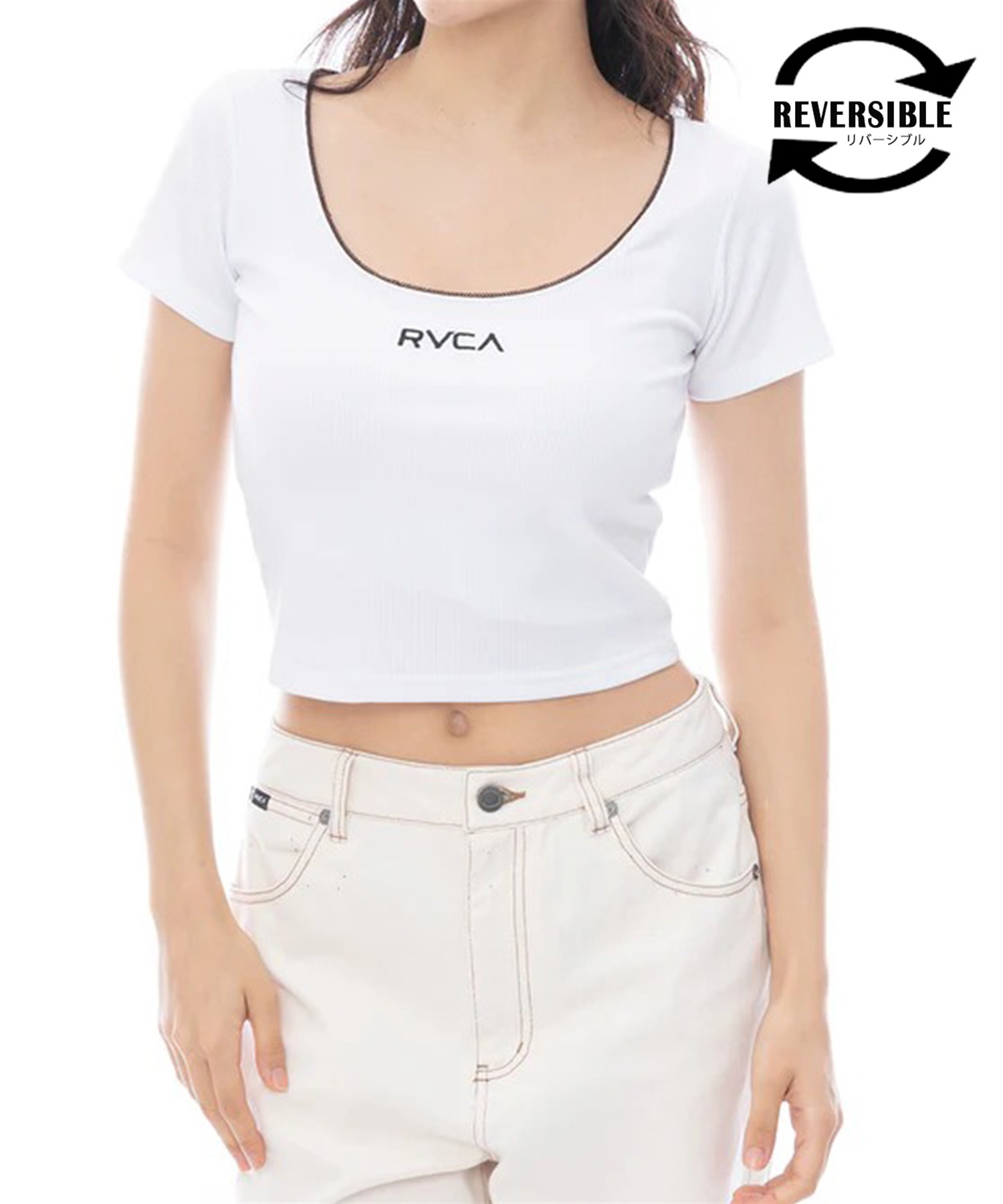 RVCA ルーカ 半袖 Tシャツ レディース リバーシブル クロップド丈 ショート丈 ロゴ BF043-210(CTF0-M)