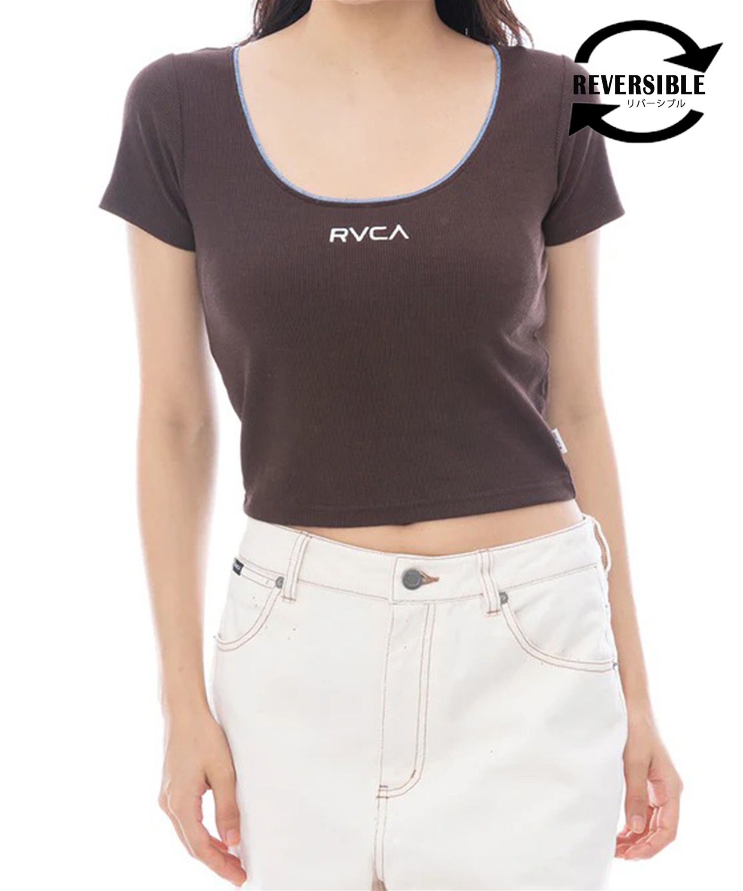 RVCA ルーカ 半袖 Tシャツ レディース リバーシブル クロップド丈 ショート丈 ロゴ BF043-210(CTF0-M)