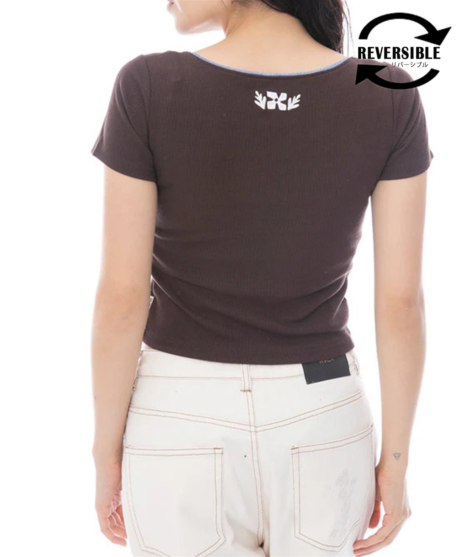 RVCA ルーカ 半袖 Tシャツ レディース リバーシブル クロップド丈 ショート丈 ロゴ BF043-210(CTF0-M)