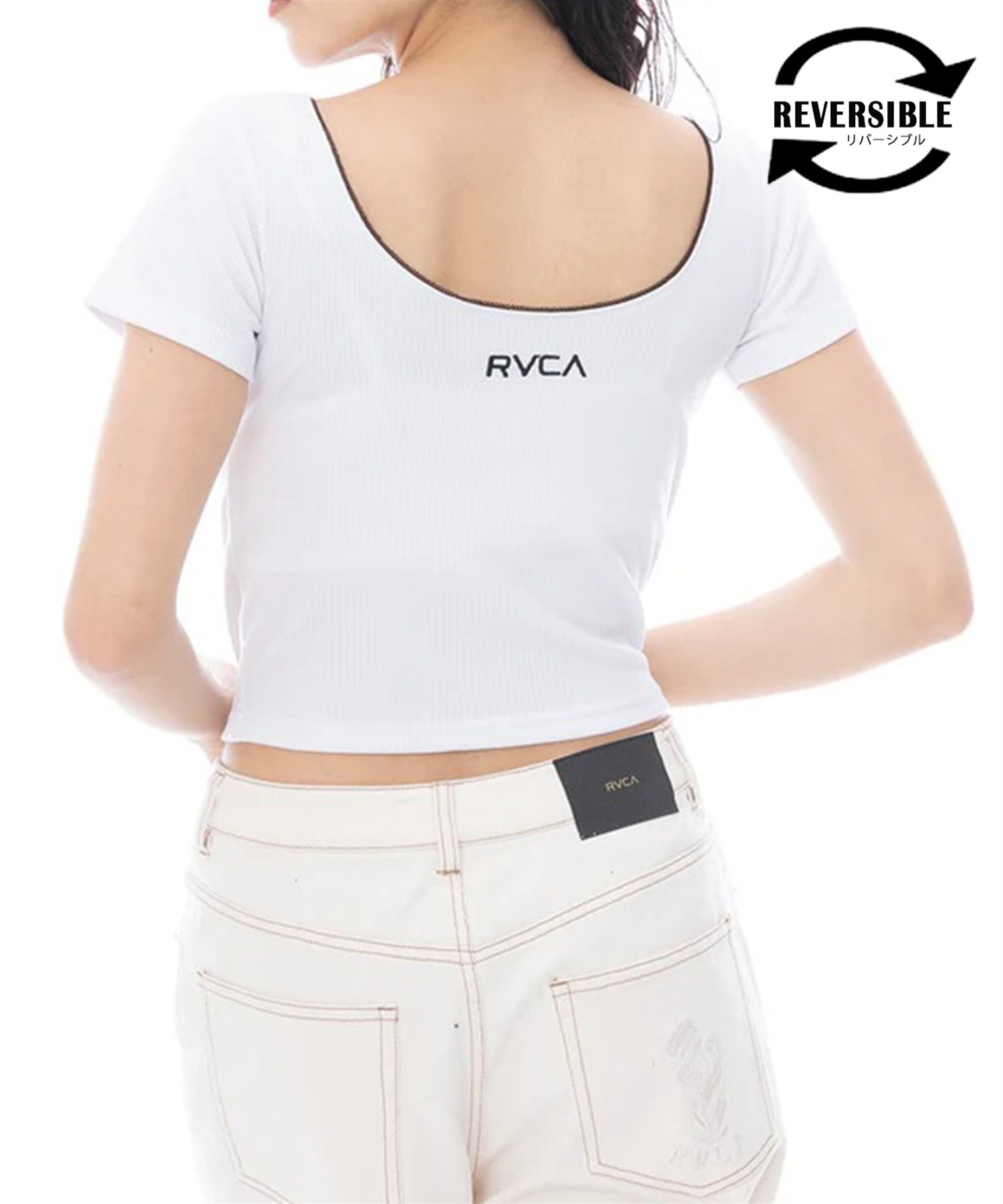 RVCA ルーカ 半袖 Tシャツ レディース リバーシブル クロップド丈 ショート丈 ロゴ BF043-210(CTF0-M)