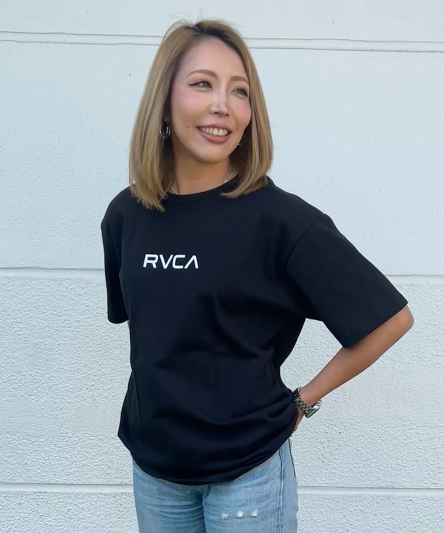 RVCA ルーカ 半袖 Tシャツ レディース バックプリント ロゴ SOUVENIR LOOSE FIT ST BF043-P20(BLK-S)