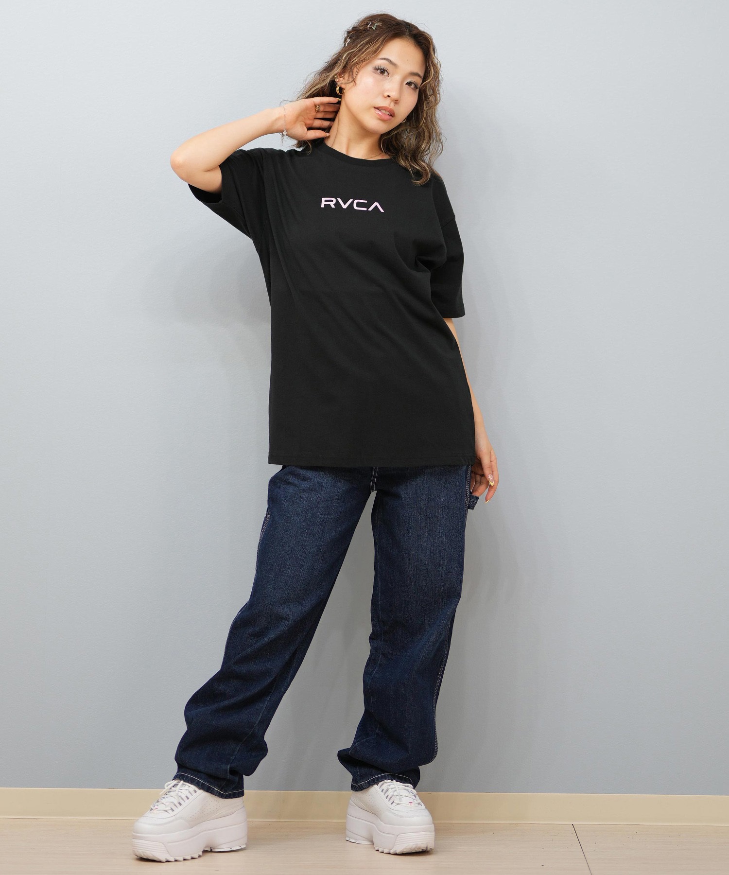 RVCA ルーカ 半袖 Tシャツ レディース バックプリント フラワープリント BF04C-200(BLK-S)