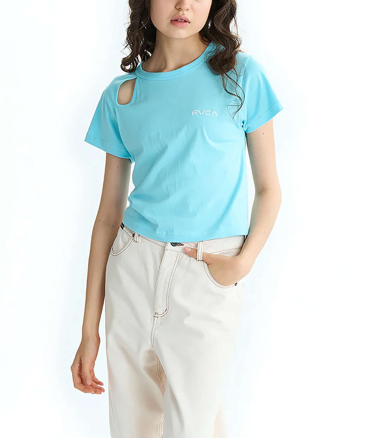 RVCA ルーカ 半袖 Tシャツ レディース ミニTシャツ クロップド丈 バックプリント PARADISE BABY ST BF04C-204(BLK-S)