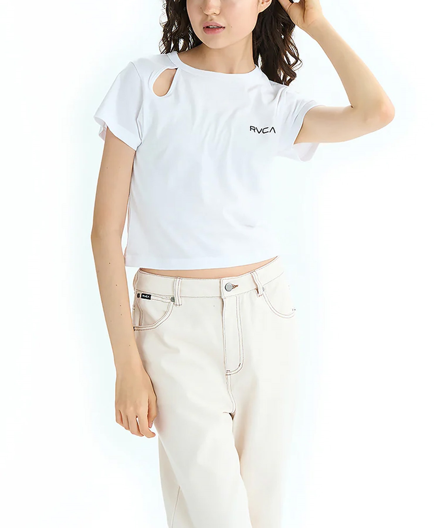 RVCA ルーカ 半袖 Tシャツ レディース ミニTシャツ クロップド丈 バックプリント PARADISE BABY ST BF04C-204(BLK-S)