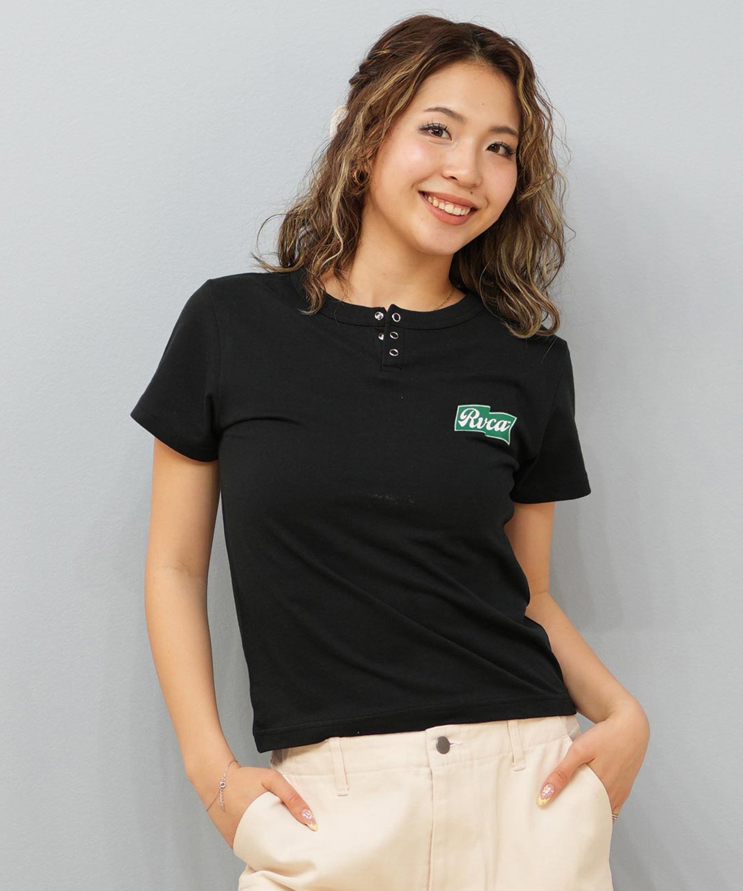 RVCA ルーカ 半袖 Tシャツ レディース バックプリント ショート丈 BF04C-206(BLK-S)