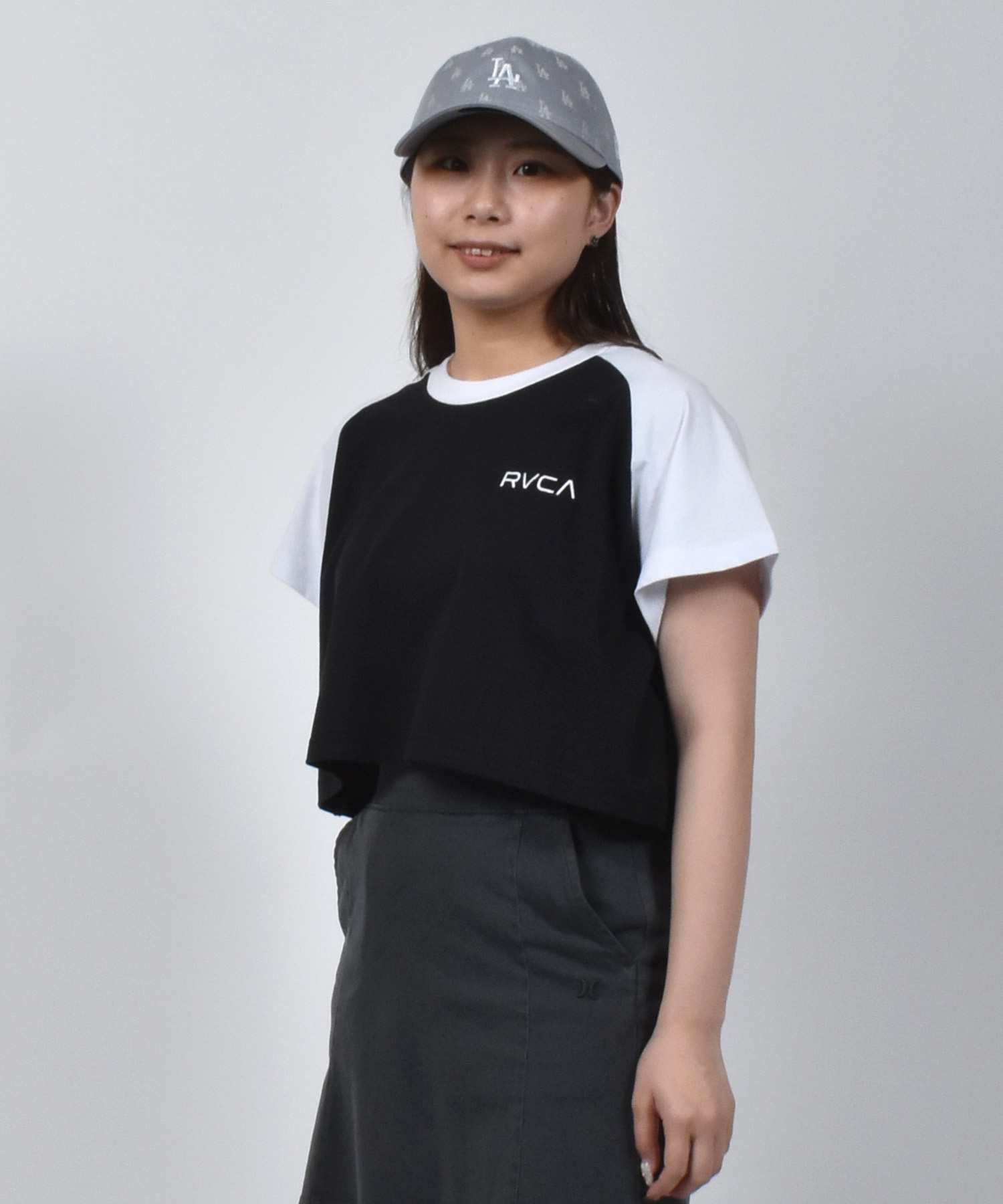 RVCA ルーカ 半袖 Tシャツ レディース クロップド丈 ショート丈 ラグラン バックプリント BF04C-P21(WHT-S)