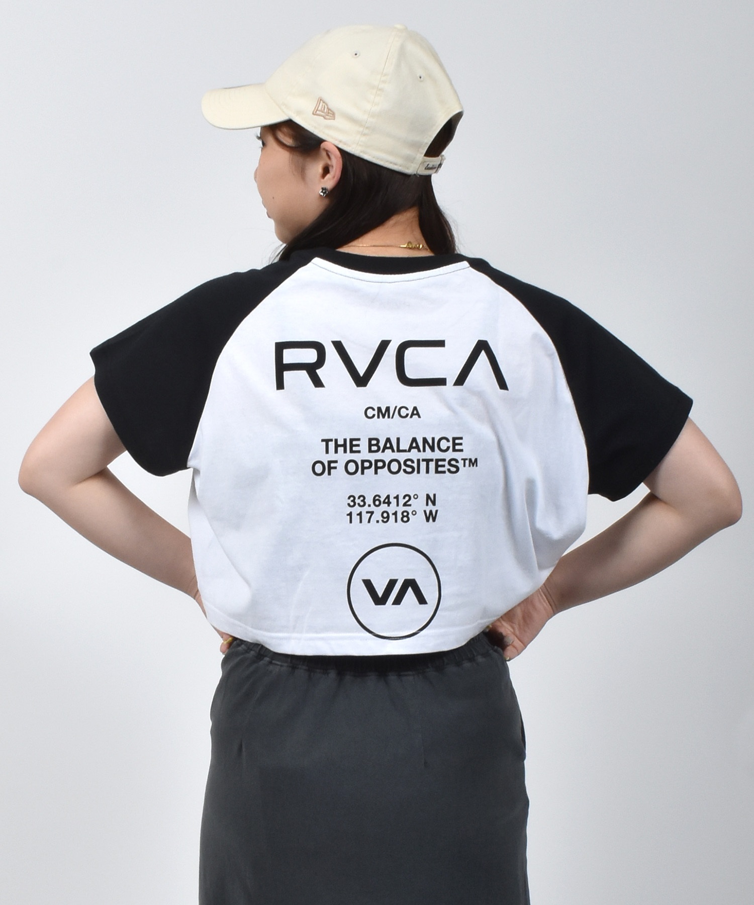 RVCA ルーカ 半袖 Tシャツ レディース クロップド丈 ショート丈 ラグラン バックプリント BF04C-P21(WHT-S)