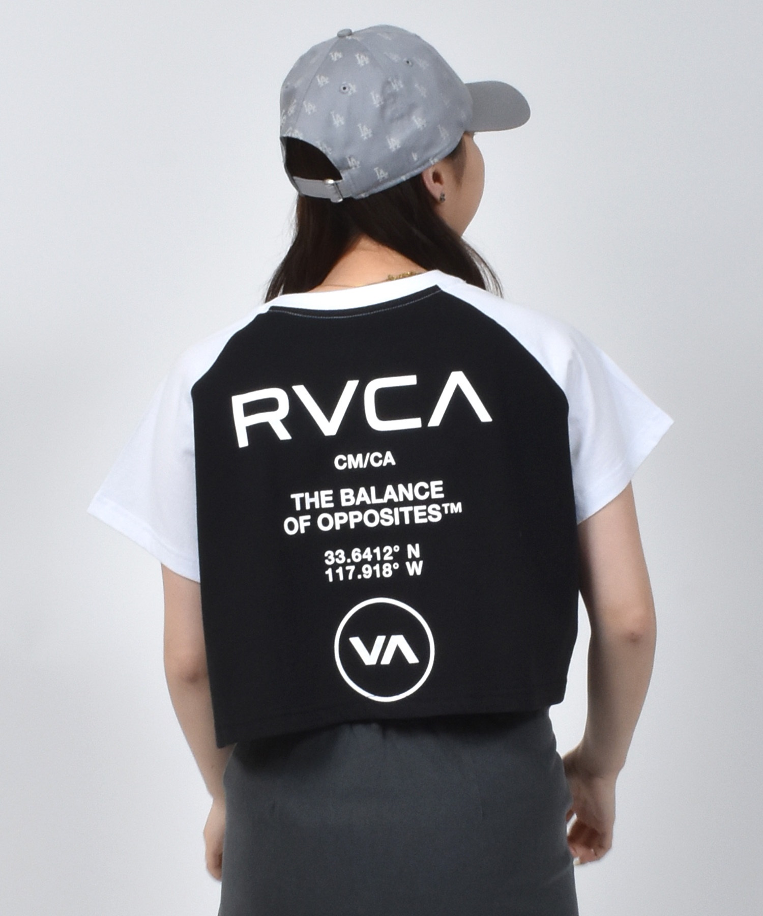 RVCA ルーカ 半袖 Tシャツ レディース クロップド丈 ショート丈 ラグラン バックプリント BF04C-P21(WHT-S)
