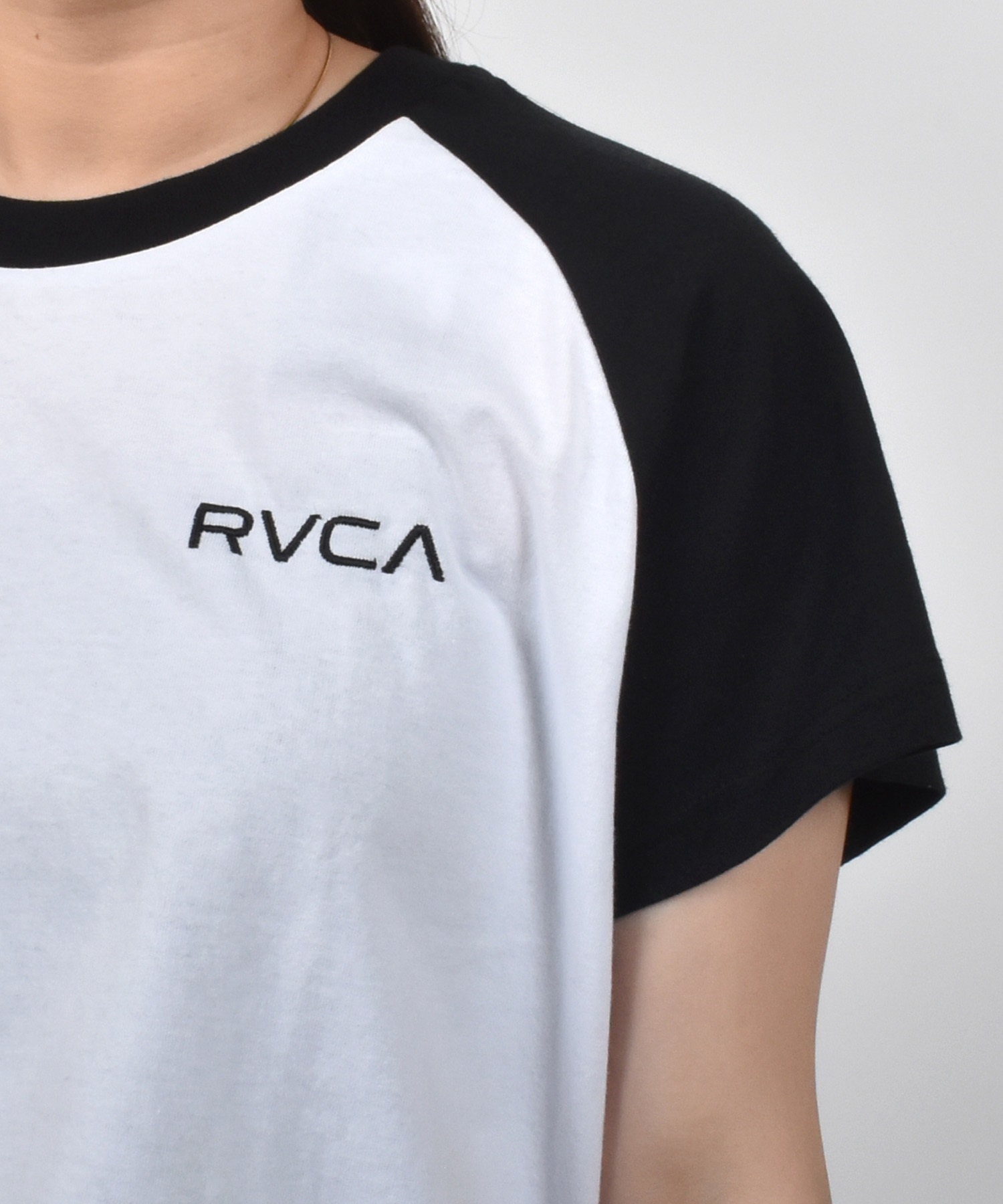 RVCA ルーカ 半袖 Tシャツ レディース クロップド丈 ショート丈 ラグラン バックプリント BF04C-P21(WHT-S)