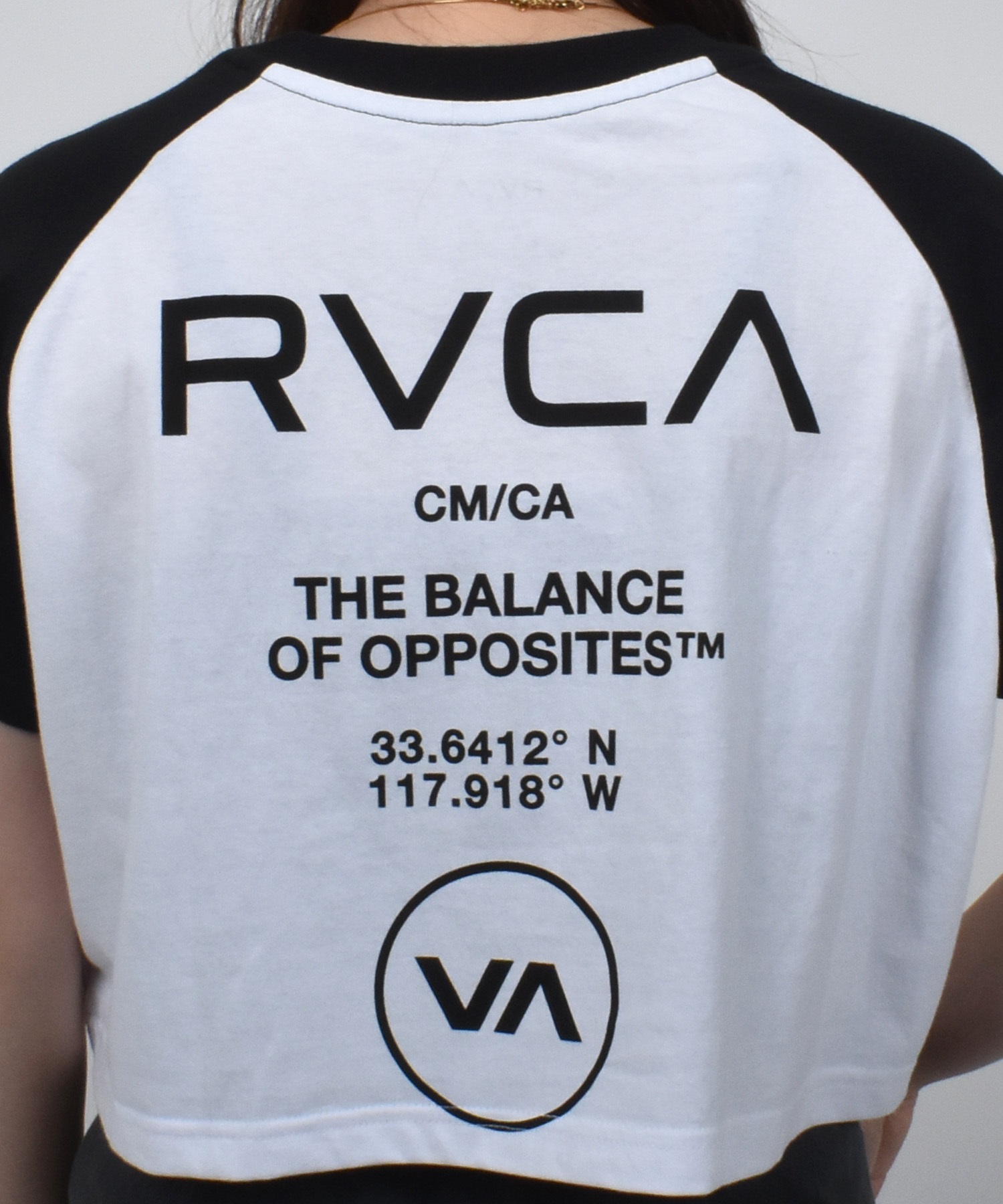RVCA ルーカ 半袖 Tシャツ レディース クロップド丈 ショート丈 ラグラン バックプリント BF04C-P21(WHT-S)