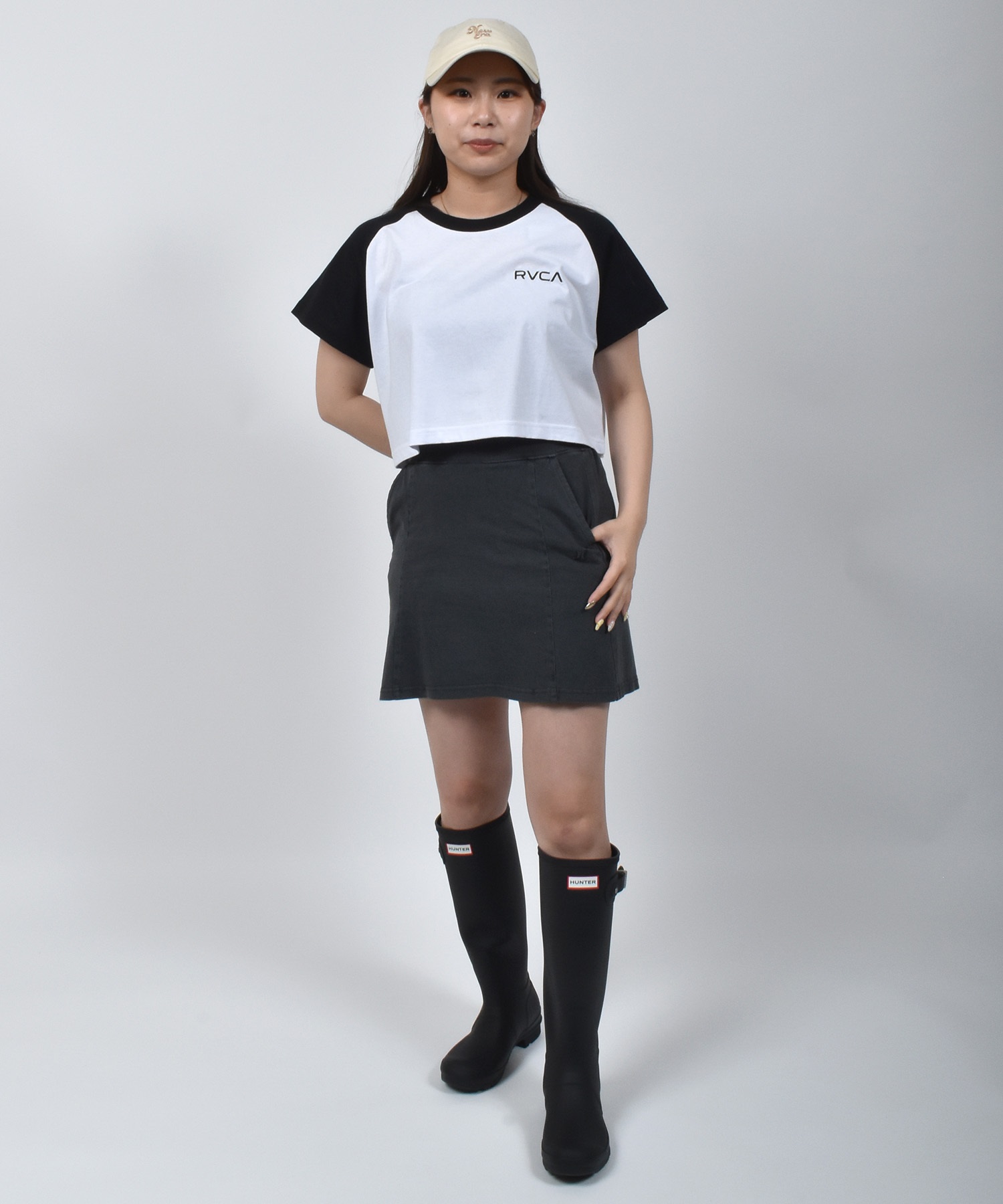 RVCA ルーカ 半袖 Tシャツ レディース クロップド丈 ショート丈 ラグラン バックプリント BF04C-P21(WHT-S)