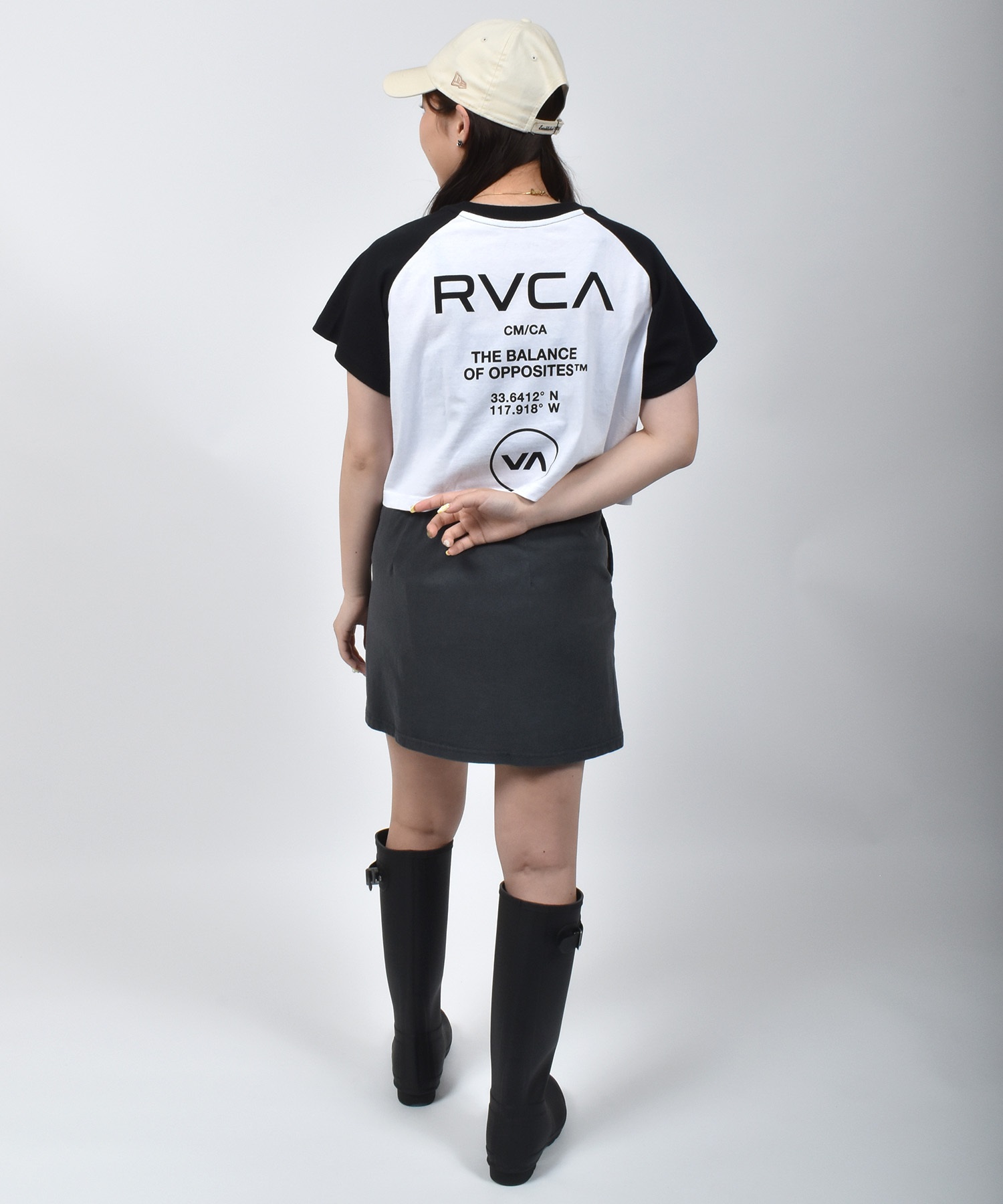 RVCA ルーカ 半袖 Tシャツ レディース クロップド丈 ショート丈 ラグラン バックプリント BF04C-P21(WHT-S)