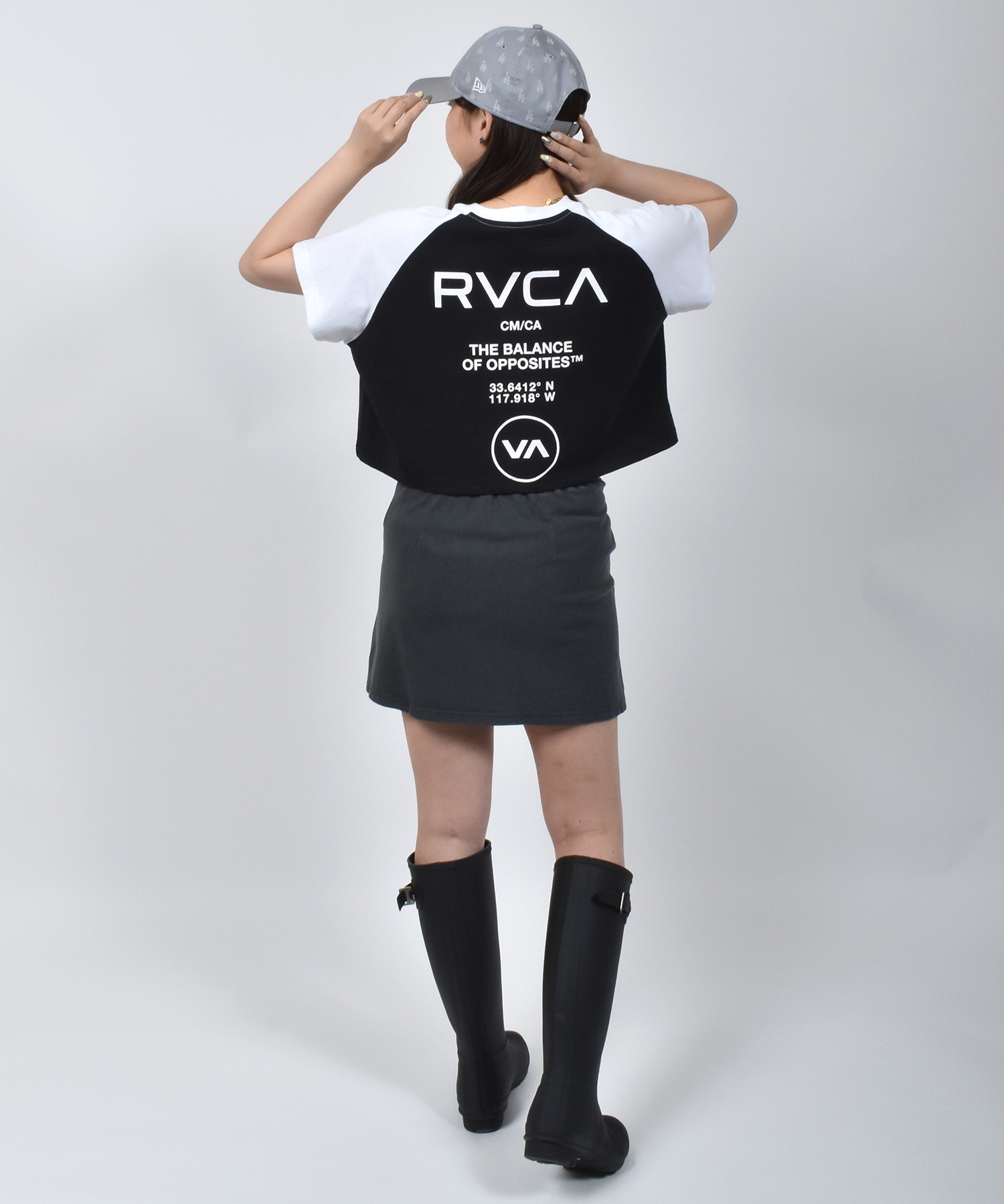 RVCA ルーカ 半袖 Tシャツ レディース クロップド丈 ショート丈 ラグラン バックプリント BF04C-P21(WHT-S)