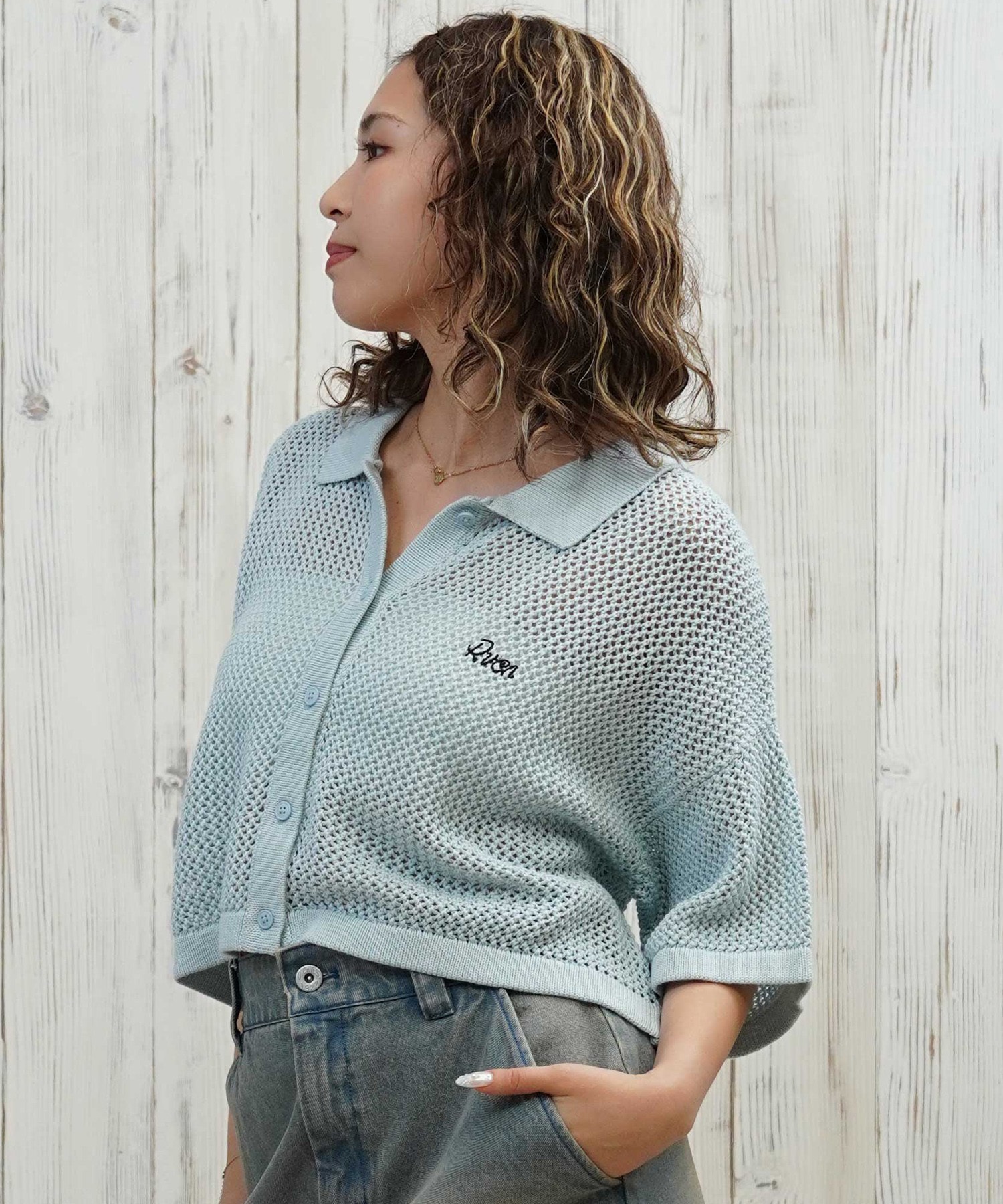 RVCA ルーカ 半袖 シャツ レディース ニットシャツ ショート丈 メッシュ BF04C-850(BES0-S)