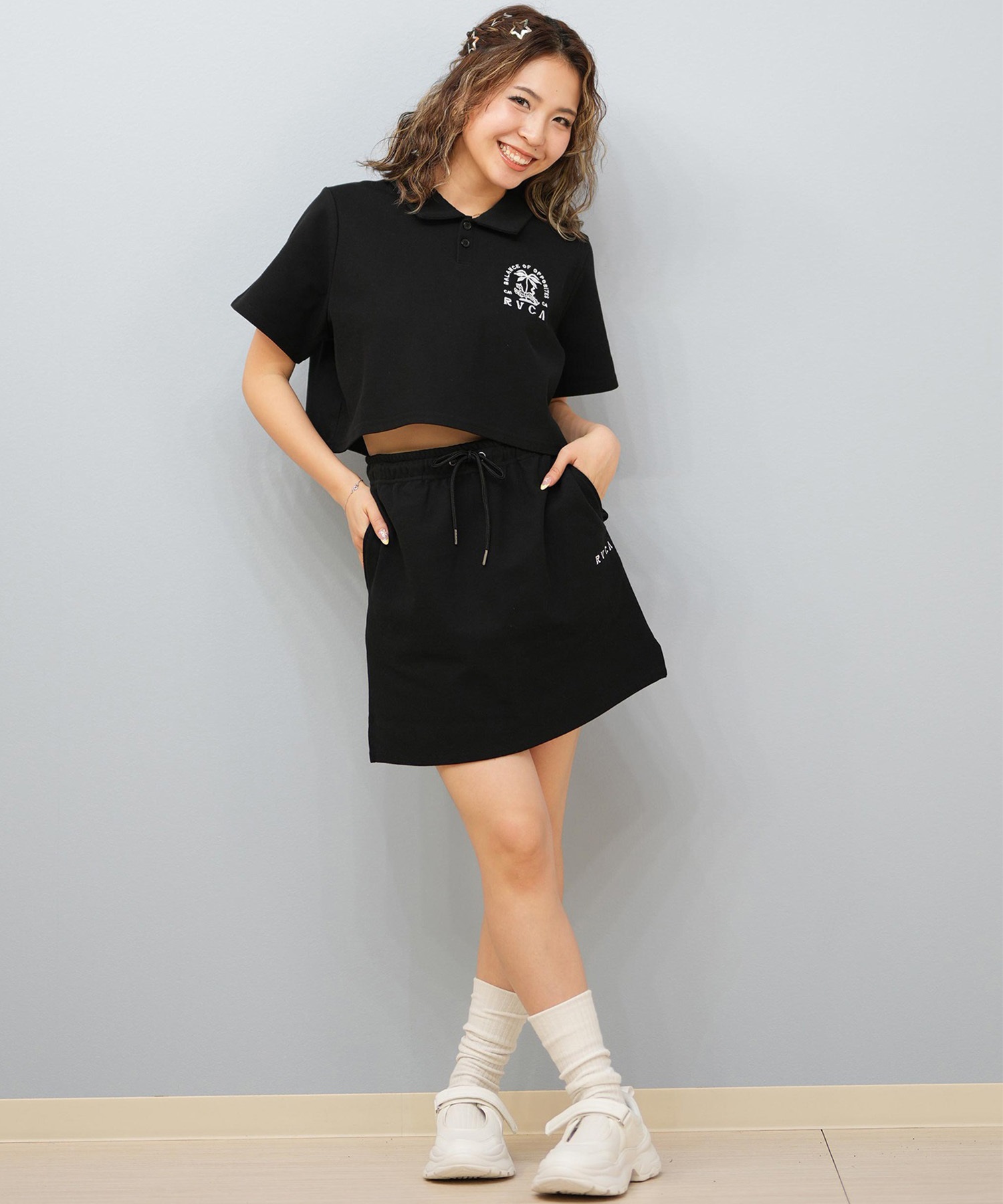 ポロシャツ ポロ RVCA/ルーカ ポロシャツ ショート丈 刺繍ロゴ BF04C-001 レディース RVCA ルーカ 半袖 シャツ レディース ポロシャツ ショート丈