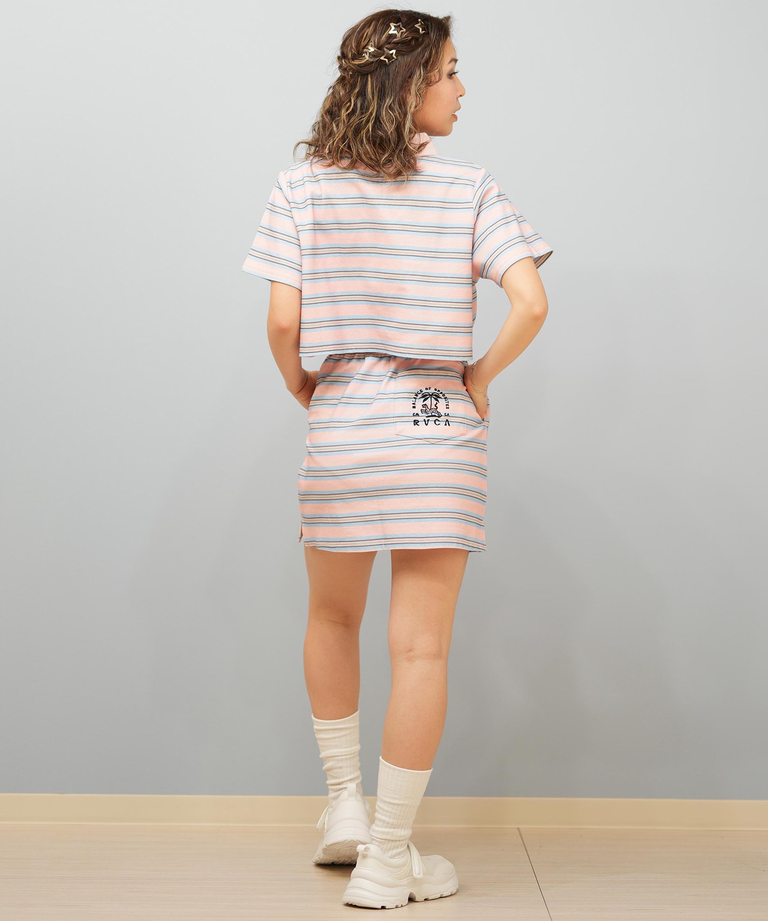 RVCA ルーカ 半袖 シャツ レディース ポロシャツ ショート丈 刺繍ロゴ BF04C-001(WHT-S)