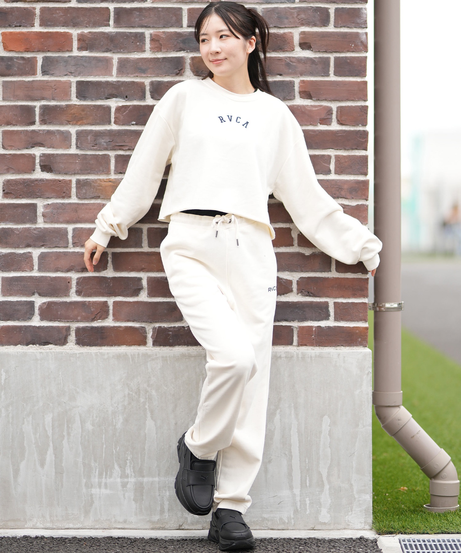 RVCA ルーカ ロングパンツ レディース スウェット パンツ ロゴ セットアップ対応 BF044-702(BLK-S)