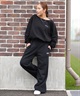 RVCA ルーカ ロングパンツ バギー スウェットパンツ レディース ロゴ ワンポイント WIDE SWEAT NEAT LONG PANTS BF044-P71(BLK-S)