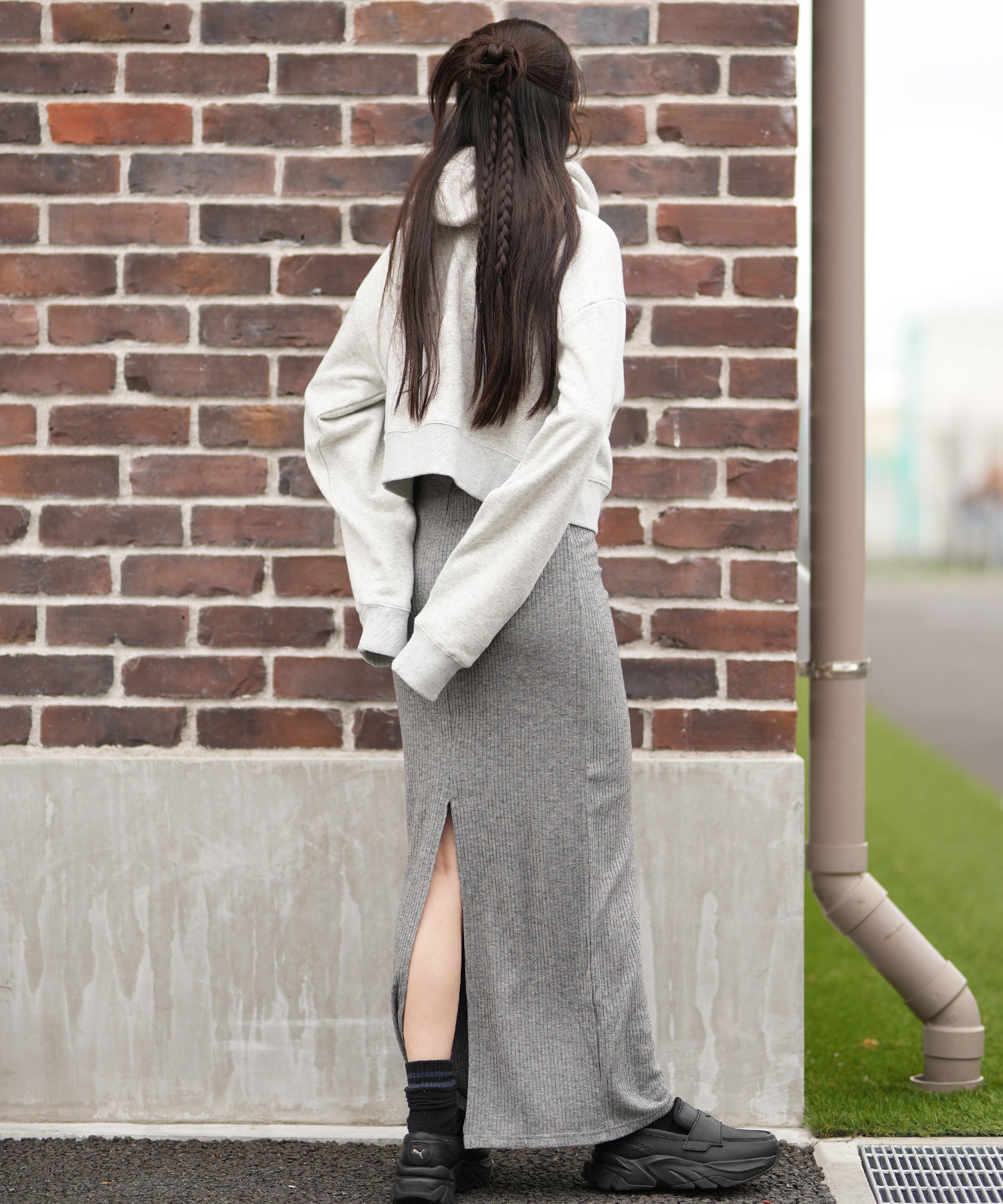 RVCA ルーカ スカート レディース リブニット マキシ丈 Hライン ペンシルスカート ロゴ ワンポイント MAXI PENCIL SKIRT BF044-601(BLK-M)