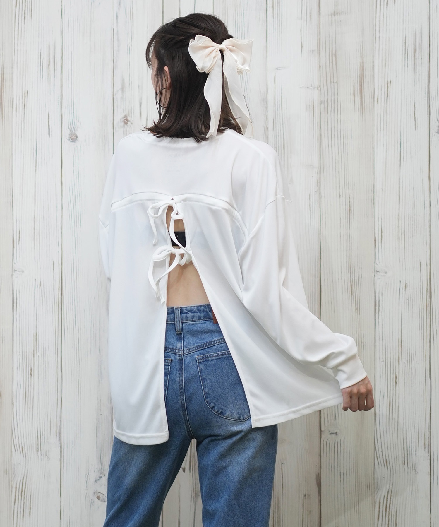 RVCA ルーカ ラッシュガード レディース 長袖 Tシャツ ロンT バックリボン 水陸両用 UVカット BACK SPLIT LS BF043-053(WHT-M)