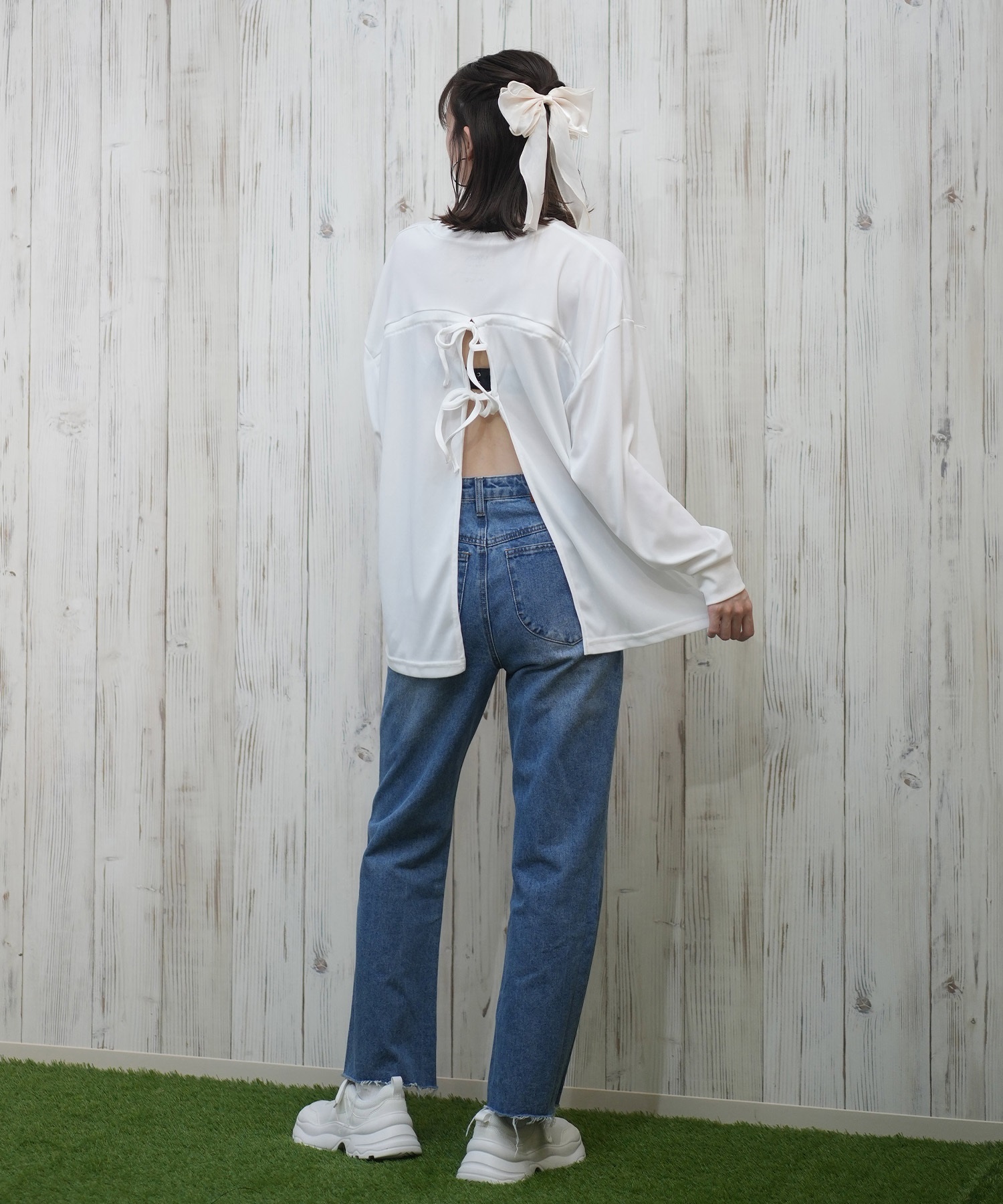 RVCA ルーカ ラッシュガード レディース 長袖 Tシャツ ロンT バックリボン 水陸両用 UVカット BACK SPLIT LS BF043-053(WHT-M)