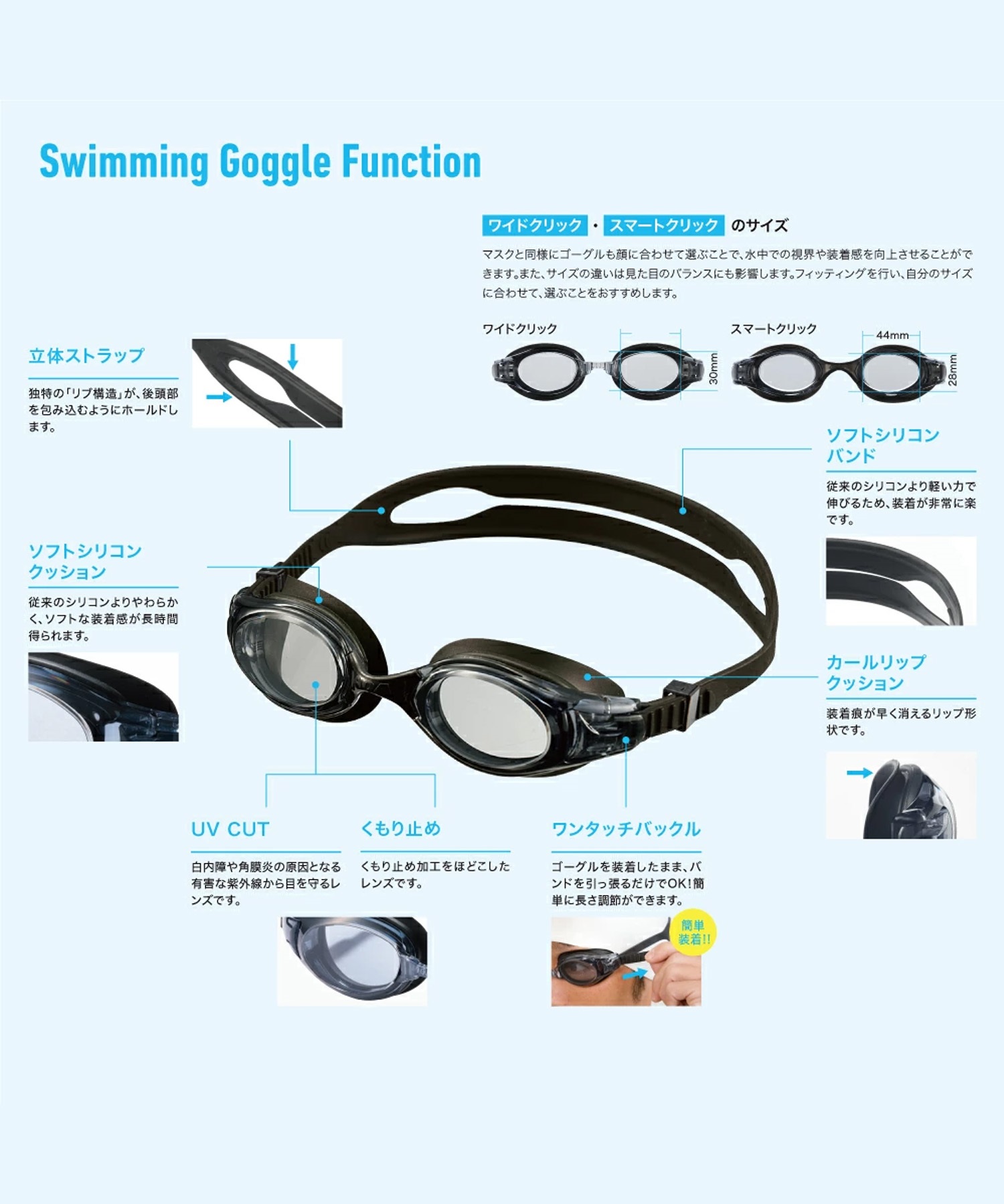 AQA エーキューエー スイミングゴーグル ウォーターランナー スマートクリック 3 KM-1625(LV-ONE)