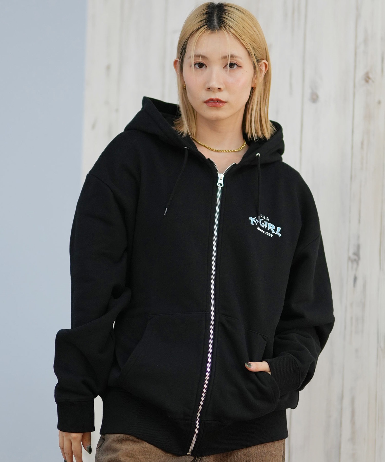 X-GIRL エックスガール ジップアップ パーカー レディース バックプリント ロゴ ARCH LOGO ZIP UP HOODIE 105253012022(ASH-S)