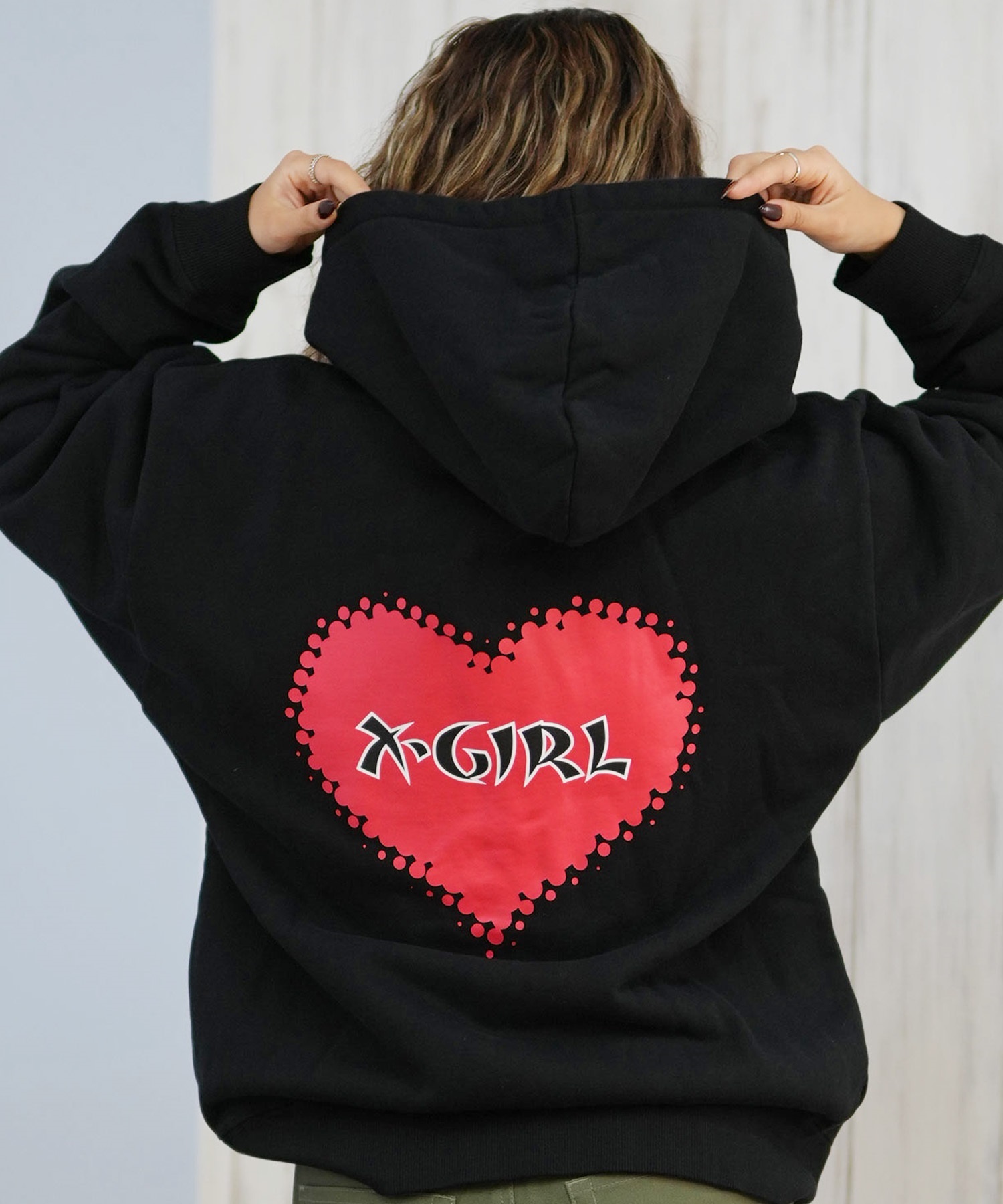 X-GIRL エックスガール ジップアップ パーカー レディース バックプリント ロゴ HEART ZIP UP HOODIE 105253012024(ASH-S)