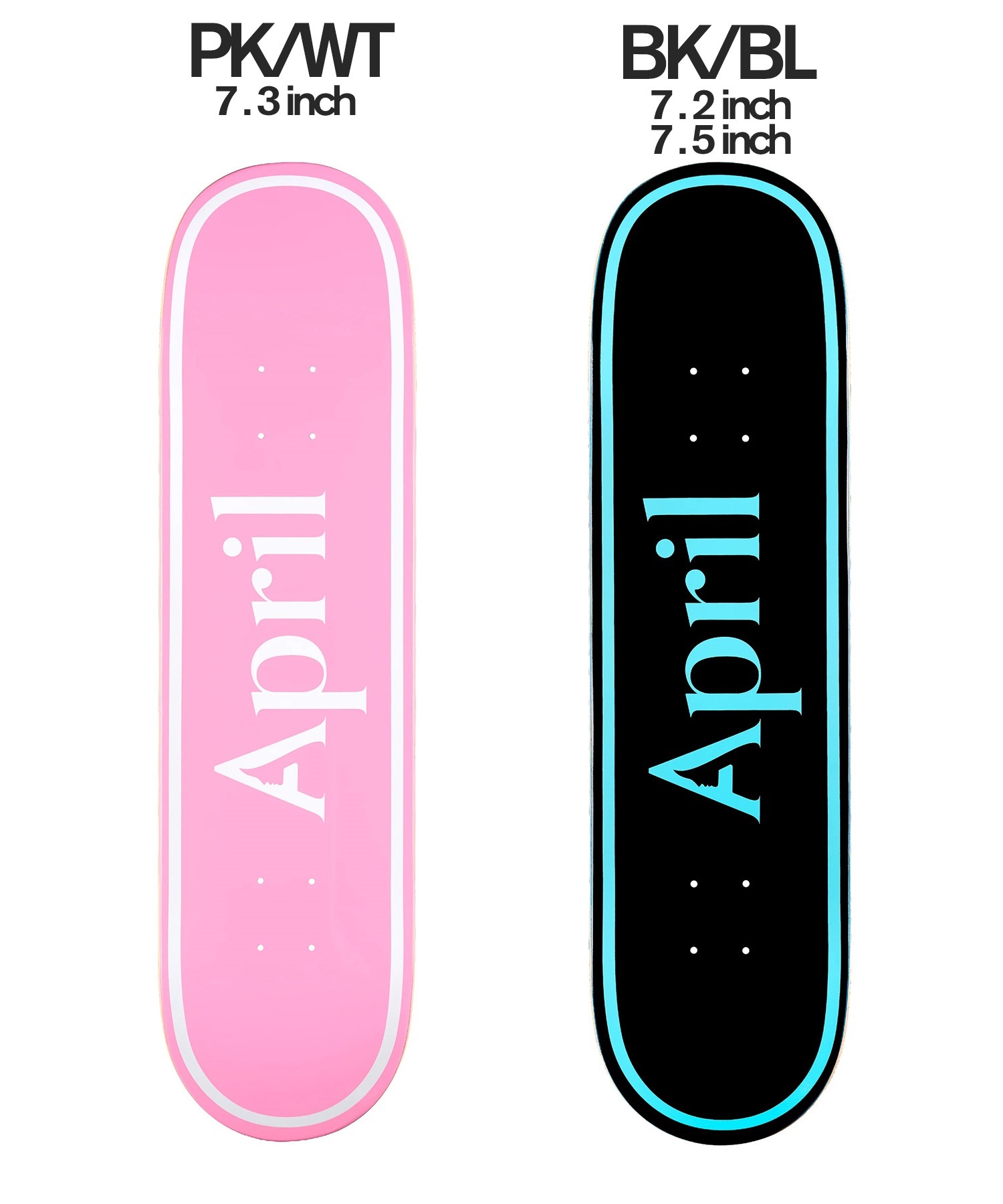 APRIL エープリル スケートボード キッズ デッキ 7.0~7.5inch OG LOGO PINK WHITE, BLACK BLUE ムラサキスポーツ 初心者 おすすめ(BK/BL-7.2inch)