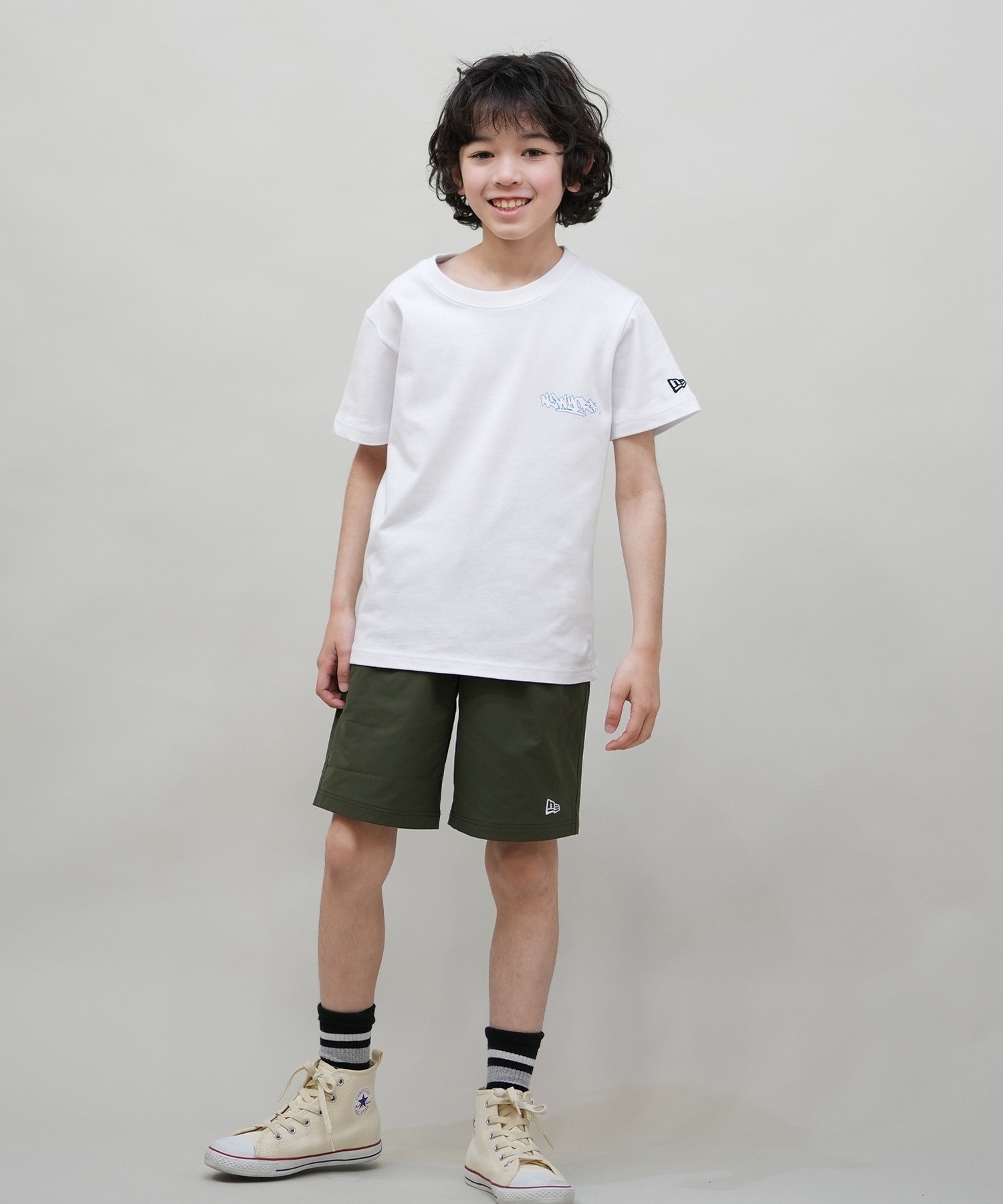 NEW ERA ニューエラ 半袖 Tシャツ キッズ バックプリント タギング Youth 半袖 コットン Tシャツ Graffiti 14414383(WHT-130cm)