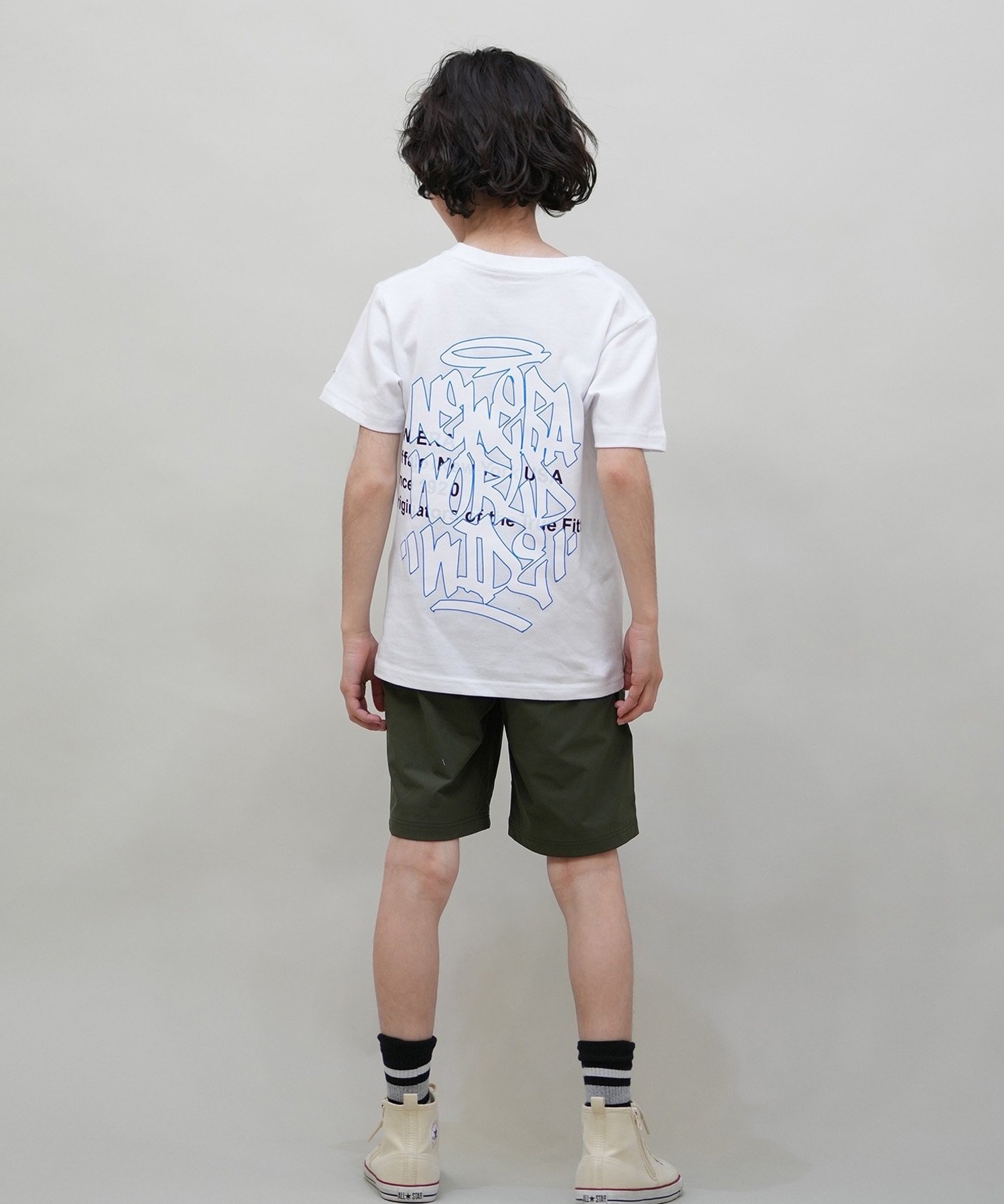 NEW ERA ニューエラ 半袖 Tシャツ キッズ バックプリント タギング Youth 半袖 コットン Tシャツ Graffiti 14414383(WHT-130cm)