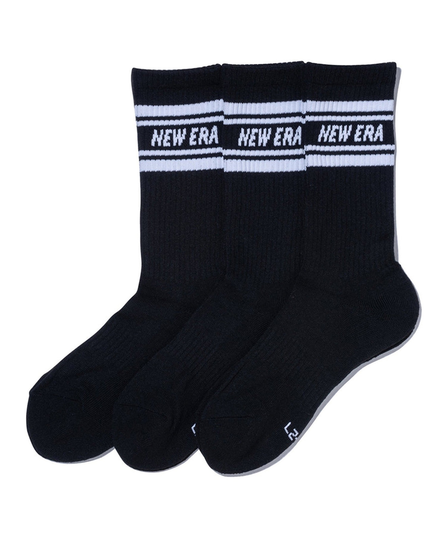 NEW ERA ニューエラ ソックス 靴下 ロゴ クルー丈 SOCKS CREW 3足セット ライン 14518182(BLK-25.0cm)