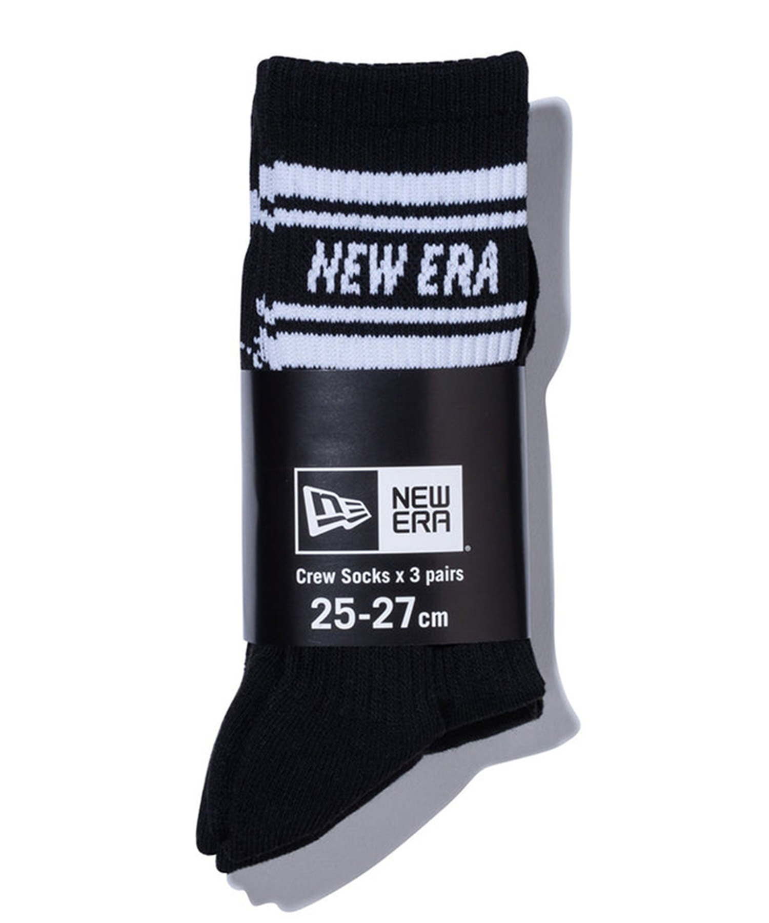NEW ERA ニューエラ ソックス 靴下 ロゴ クルー丈 SOCKS CREW 3足セット ライン 14518182(BLK-25.0cm)