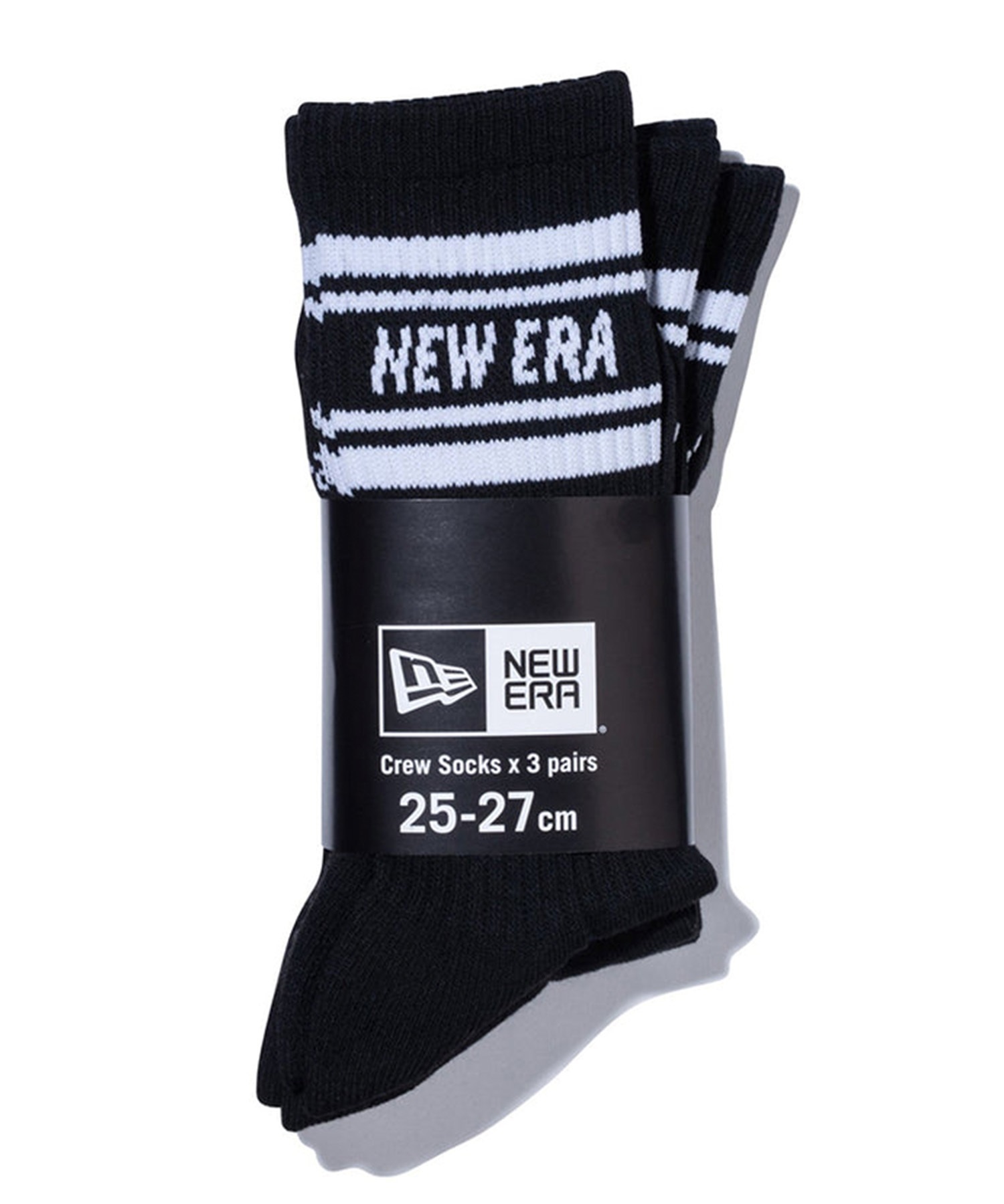 NEW ERA ニューエラ ソックス 靴下 ロゴ クルー丈 SOCKS CREW 3足セット ライン 14518182(BLK-25.0cm)