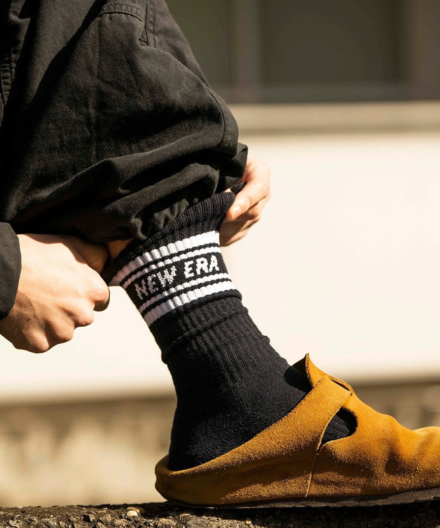 NEW ERA ニューエラ ソックス 靴下 ロゴ クルー丈 SOCKS CREW 3足セット ライン 14518182(BLK-25.0cm)