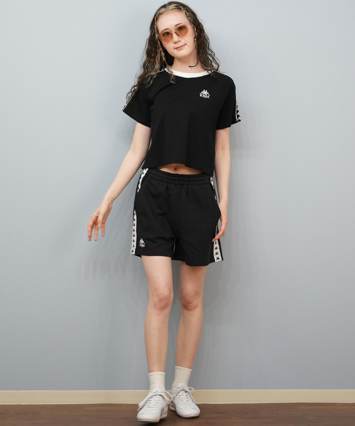 Kappa カッパ 半袖 Tシャツ レディース リンガーTシャツ クロップド丈 ショート丈 ロゴ 215938 Kappa カッパ 半袖 Tシャツ レディース リンガーTシャツ