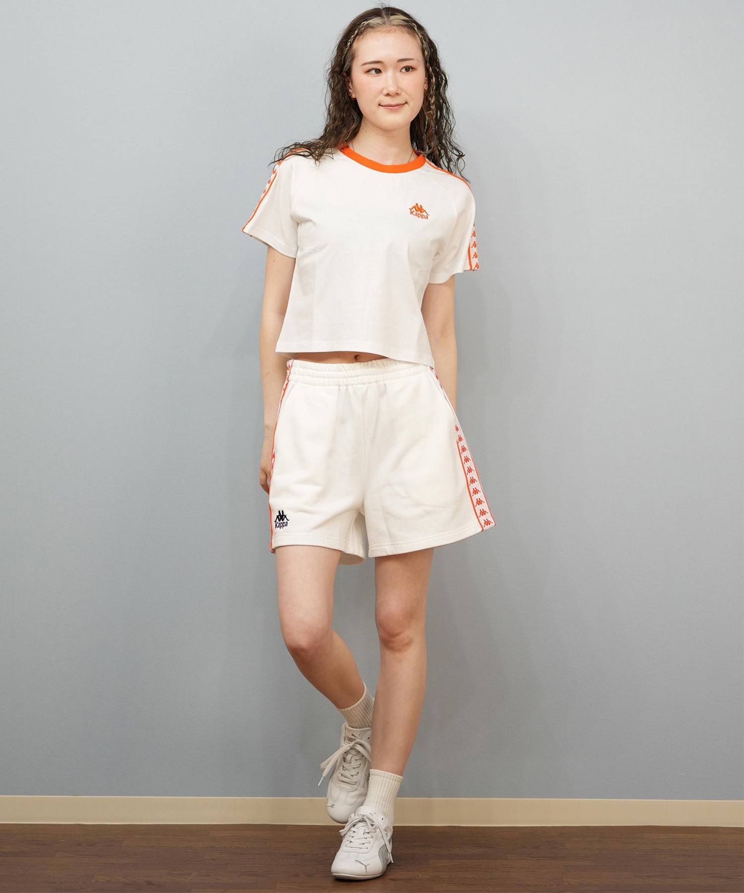 Kappa カッパ 半袖 Tシャツ レディース リンガーTシャツ クロップド丈 ショート丈 ロゴ 215938 Kappa カッパ 半袖 Tシャツ レディース リンガーTシャツ