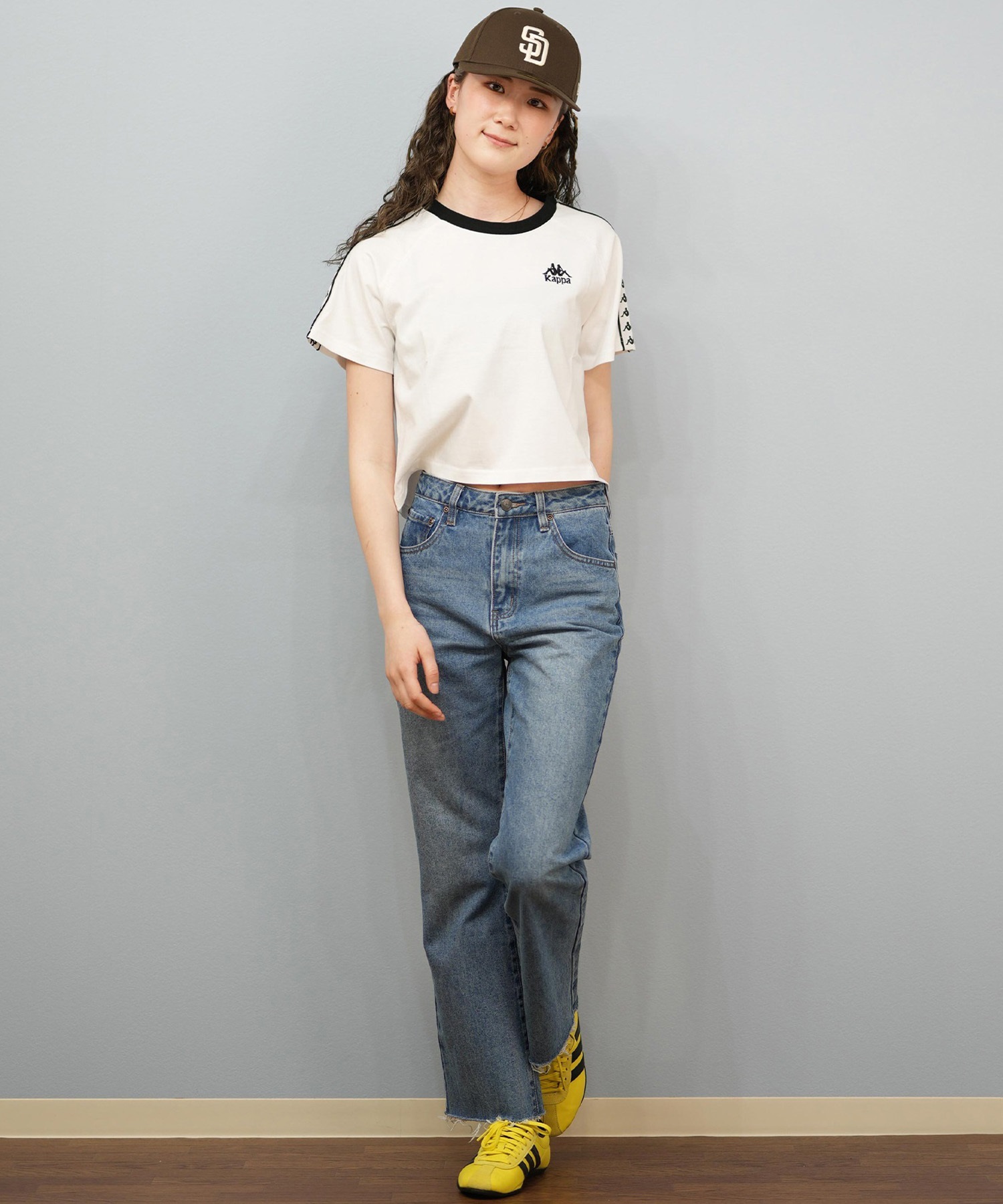 Kappa カッパ 半袖 Tシャツ レディース リンガーTシャツ クロップド丈 ショート丈 ロゴ 215938 Kappa カッパ 半袖 Tシャツ レディース リンガーTシャツ