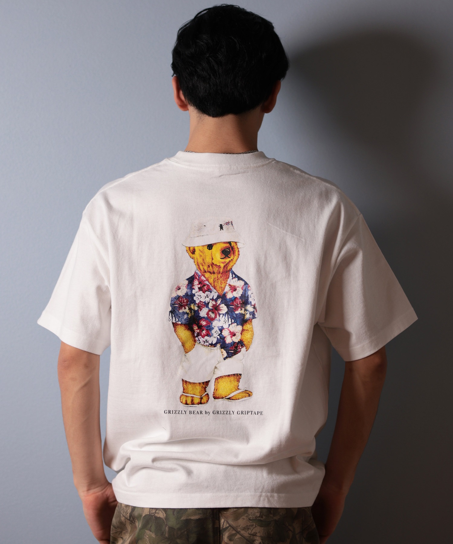 GRIZZLY グリズリー 半袖 Tシャツ メンズ バックプリント ALOHA BEAR G25SS1401 ムラサキスポーツ限定(WHT-M)