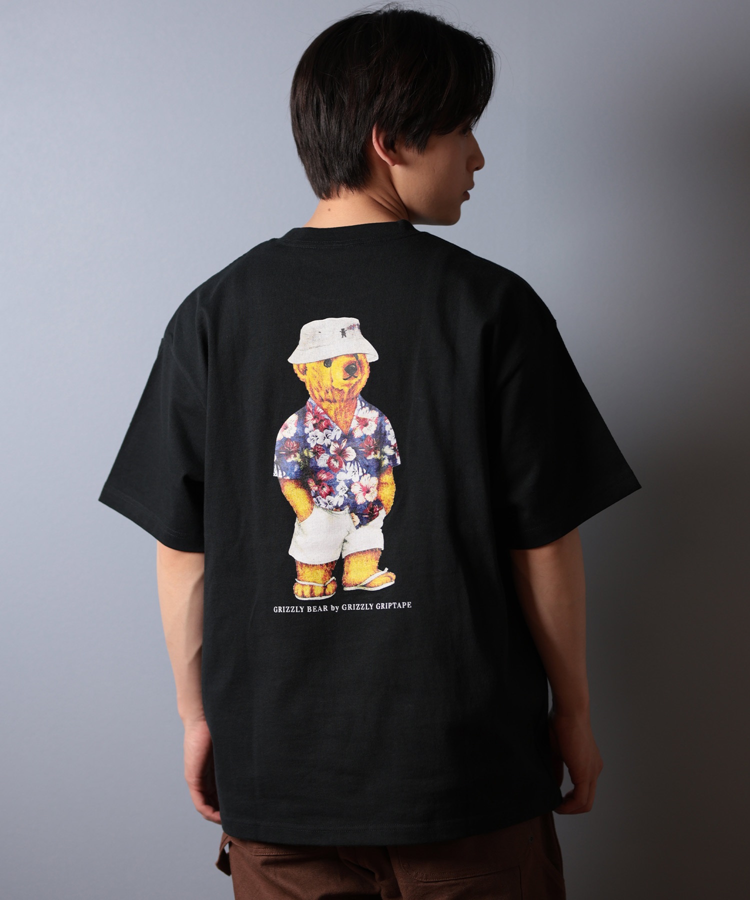 GRIZZLY グリズリー 半袖 Tシャツ メンズ バックプリント ALOHA BEAR G25SS1401 ムラサキスポーツ限定(WHT-M)
