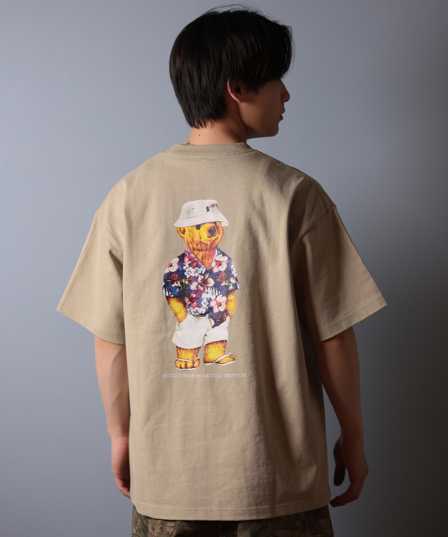 GRIZZLY グリズリー 半袖 Tシャツ メンズ バックプリント ALOHA BEAR G25SS1401 ムラサキスポーツ限定(WHT-M)
