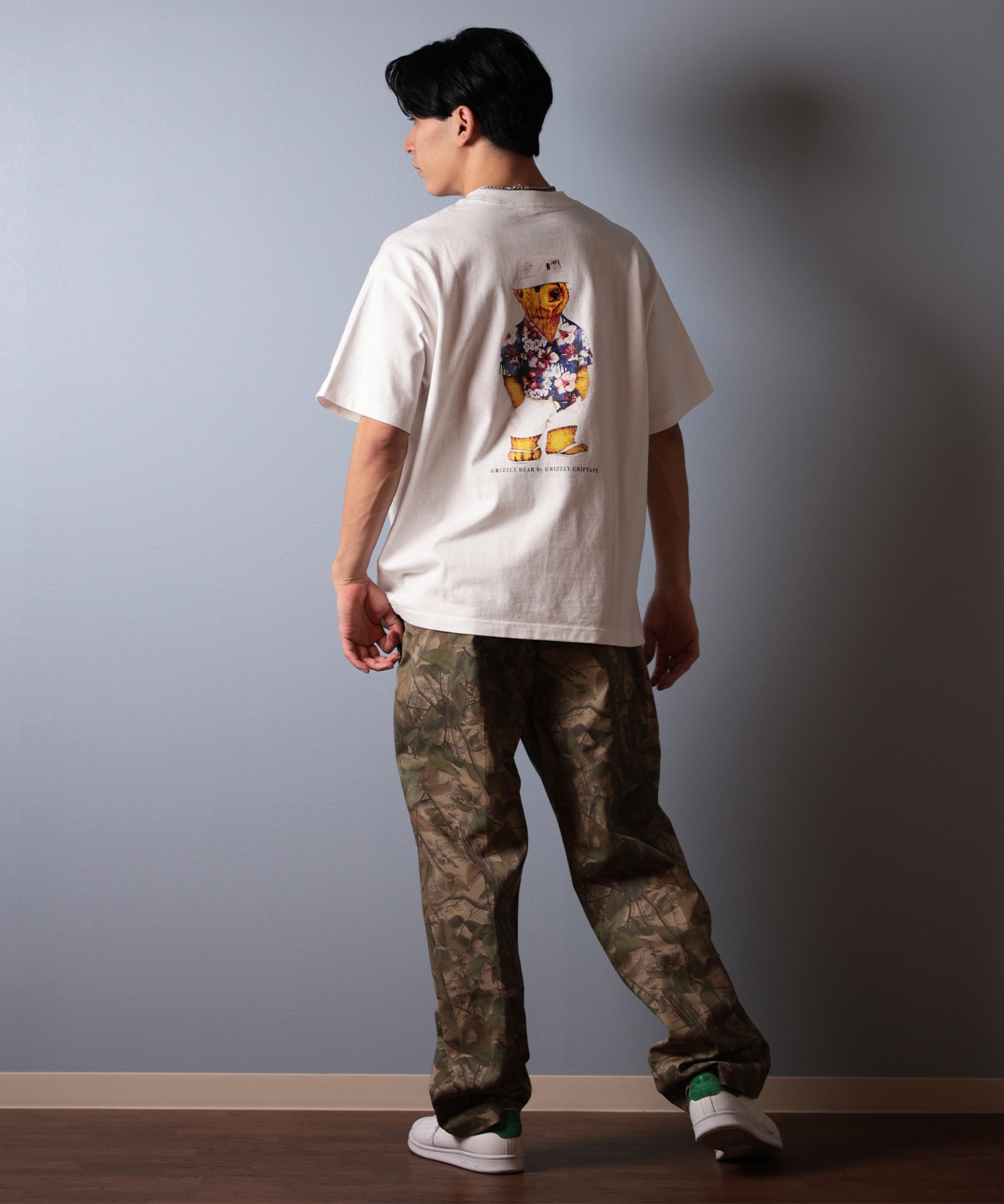 GRIZZLY グリズリー 半袖 Tシャツ メンズ バックプリント ALOHA BEAR G25SS1401 ムラサキスポーツ限定(WHT-M)