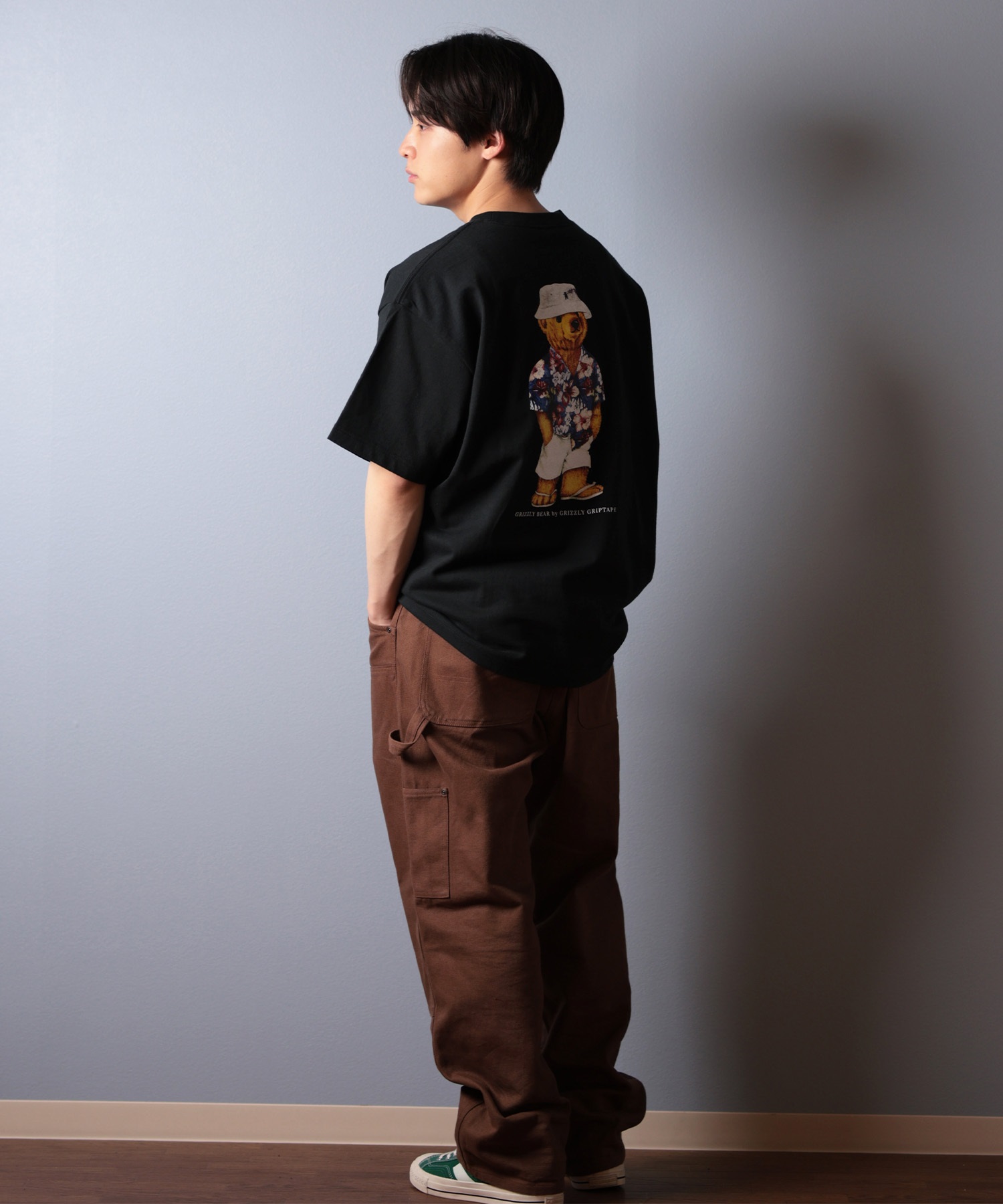 GRIZZLY グリズリー 半袖 Tシャツ メンズ バックプリント ALOHA BEAR G25SS1401 ムラサキスポーツ限定(WHT-M)