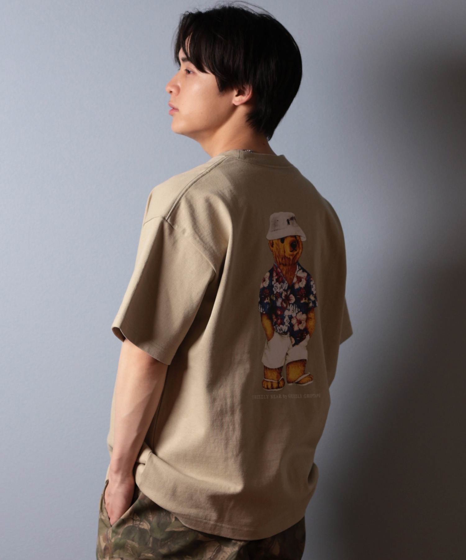 GRIZZLY グリズリー 半袖 Tシャツ メンズ バックプリント ALOHA BEAR G25SS1401 ムラサキスポーツ限定(WHT-M)