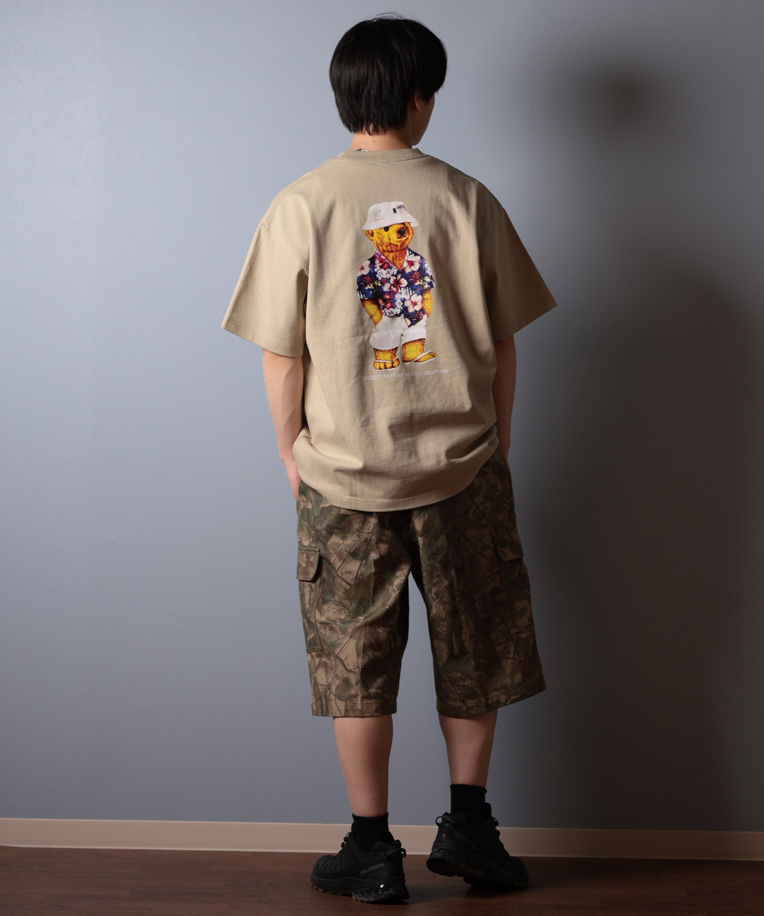 GRIZZLY グリズリー 半袖 Tシャツ メンズ バックプリント ALOHA BEAR G25SS1401 ムラサキスポーツ限定(WHT-M)