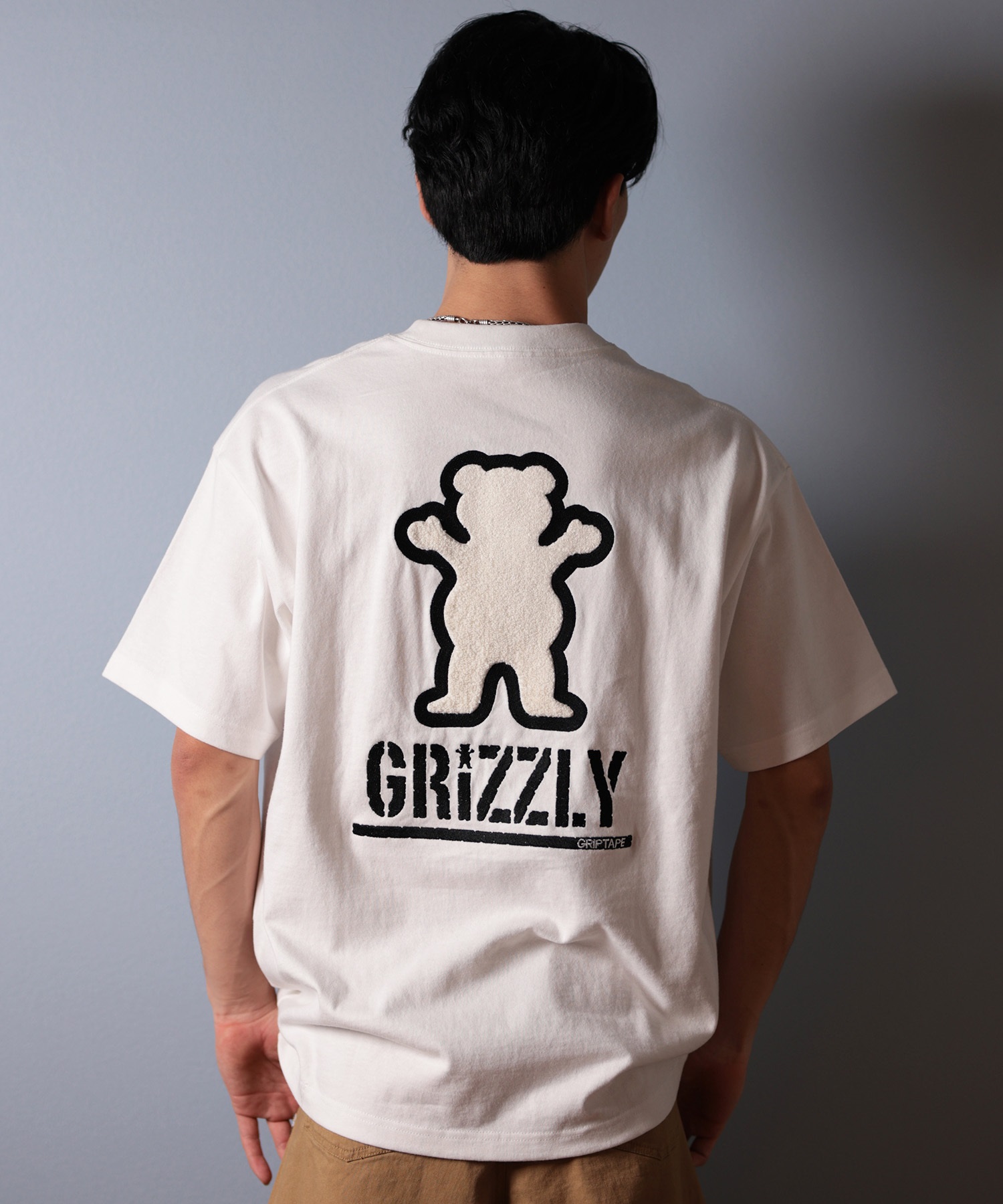 GRIZZLY グリズリー 半袖 Tシャツ メンズ バックプリント BIG PRINT BEAR G25SS1402 ムラサキスポーツ限定(WHT-M)