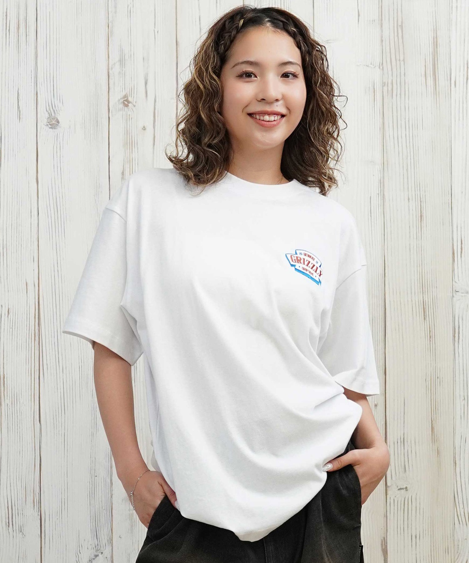 GRIZZLY グリズリー 半袖 Tシャツ レディース バックプリント オーバーサイズ G25SS1431(BLK-M)