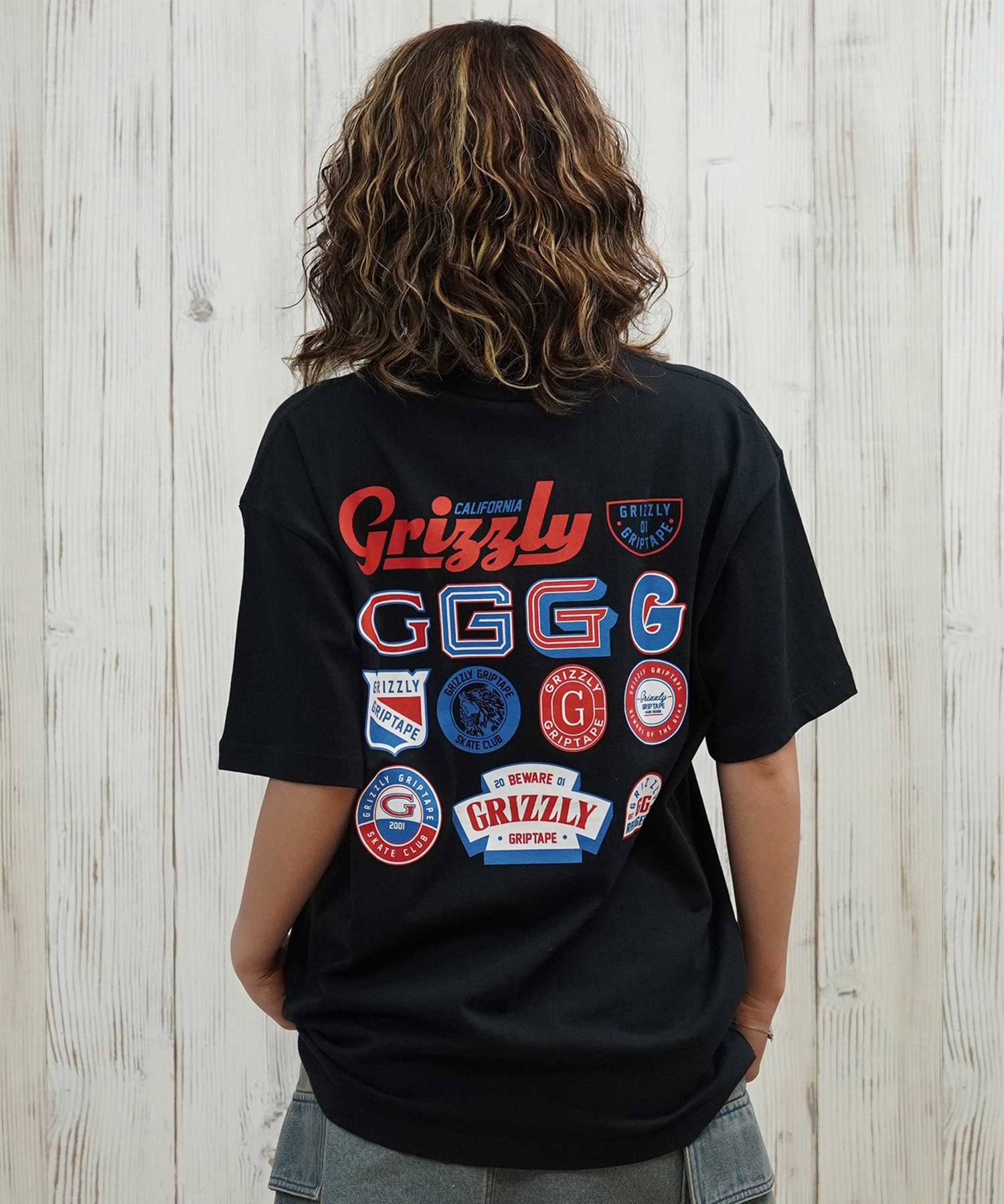 GRIZZLY グリズリー 半袖 Tシャツ レディース バックプリント オーバーサイズ G25SS1431(BLK-M)