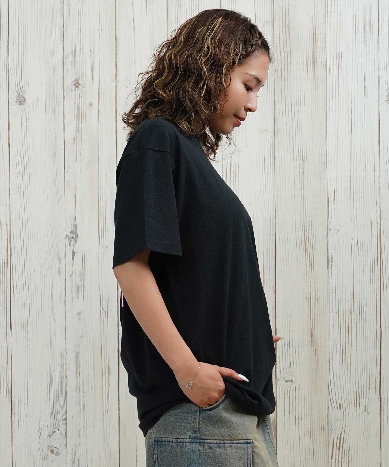 GRIZZLY グリズリー 半袖 Tシャツ レディース バックプリント オーバーサイズ G25SS1431(BLK-M)